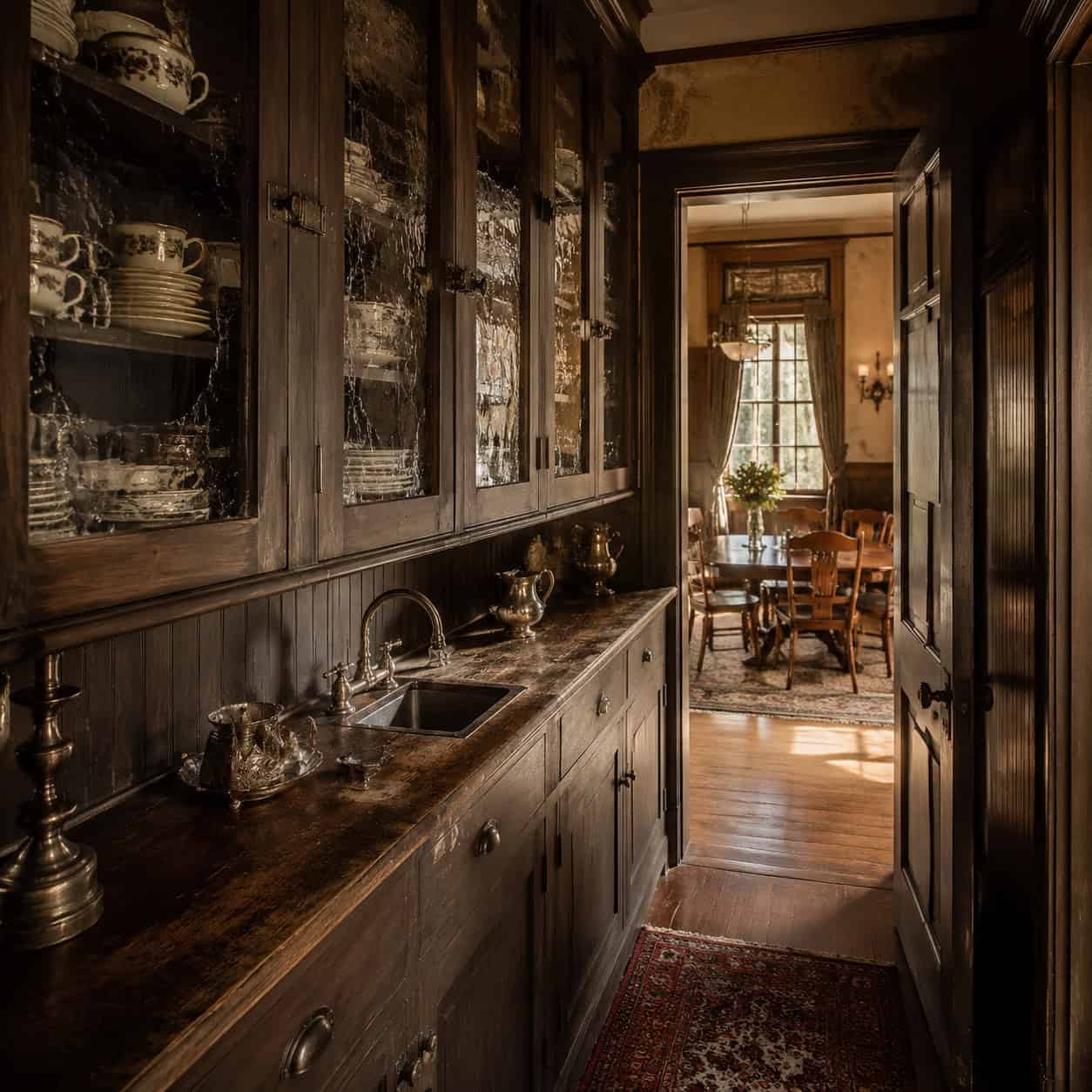 The Butler's Pantry With Glass-Front Cabinets