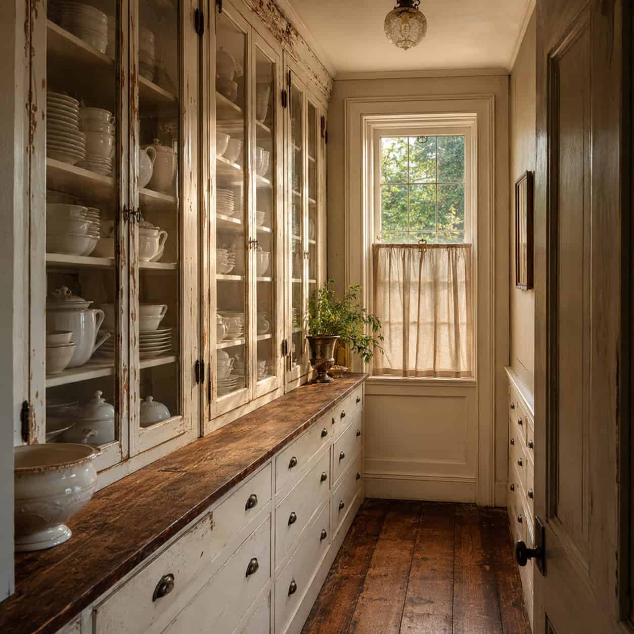 A Butler's Pantry With Glass-Front Uppers
