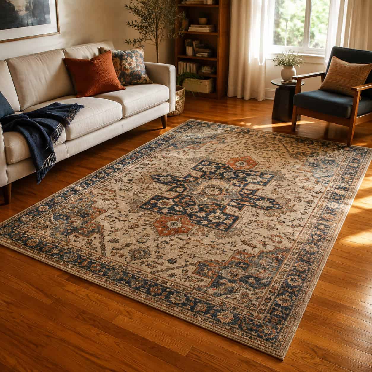 A Room-Size Rug With Floor Showing Around It
