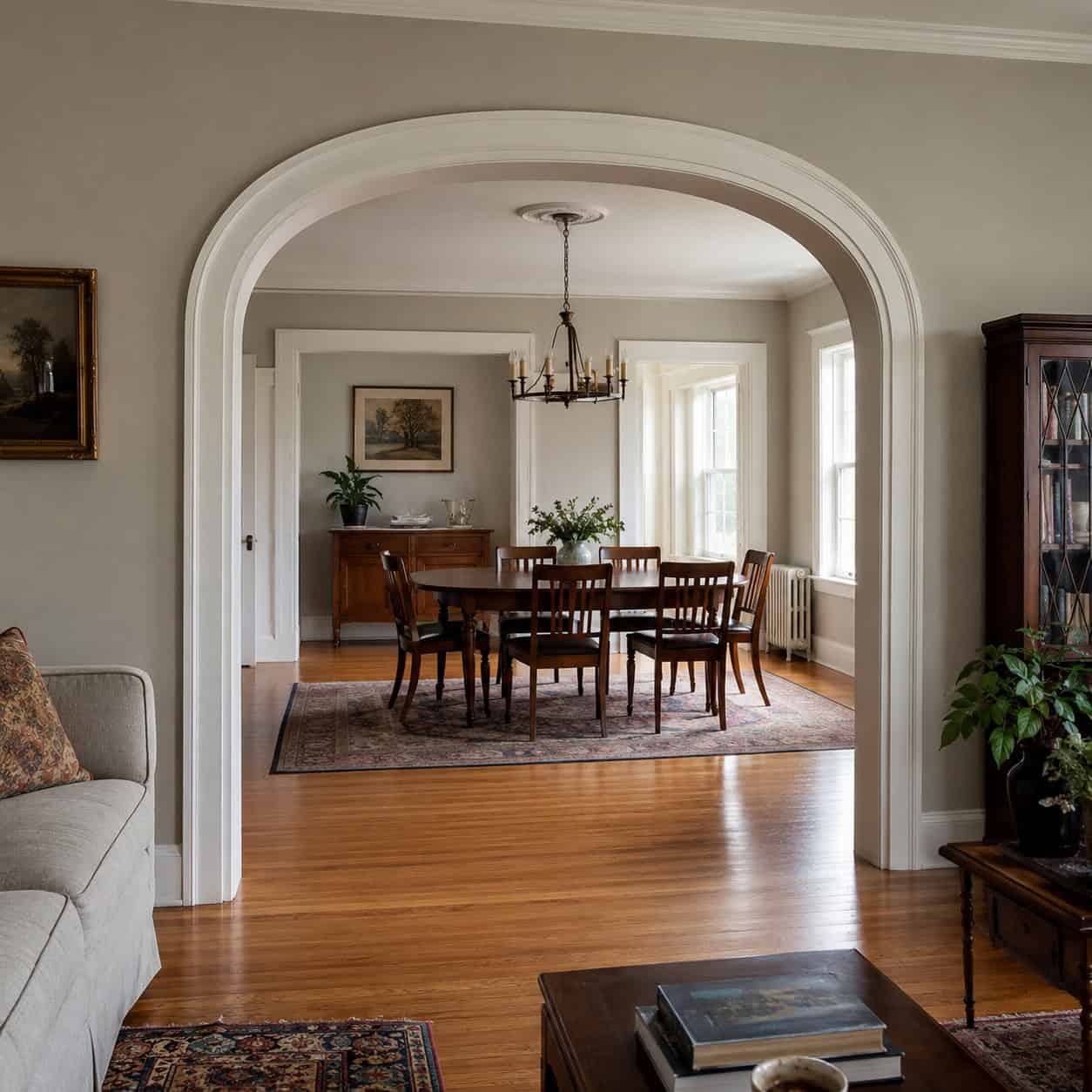 A Curved Plaster Archway Between Rooms
