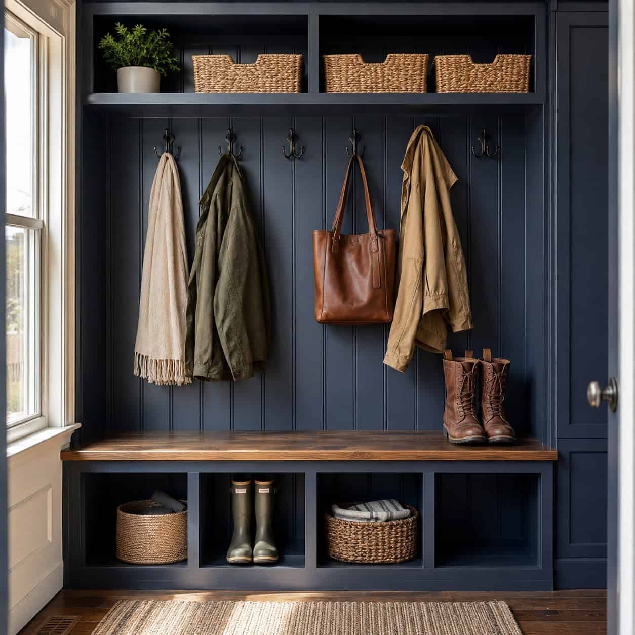 A Custom Mudroom Bench & Locker Wall