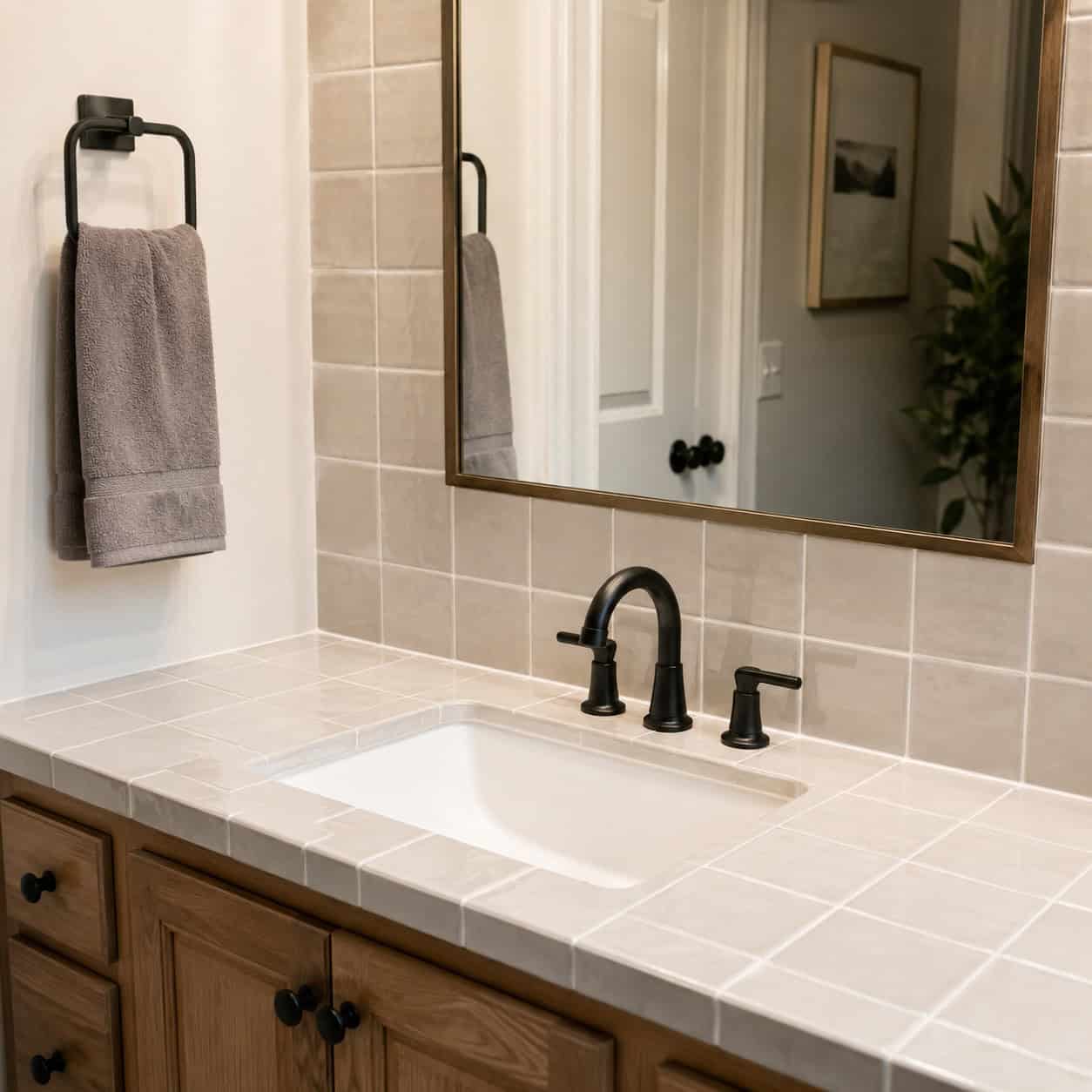 Tile the whole vanity wall