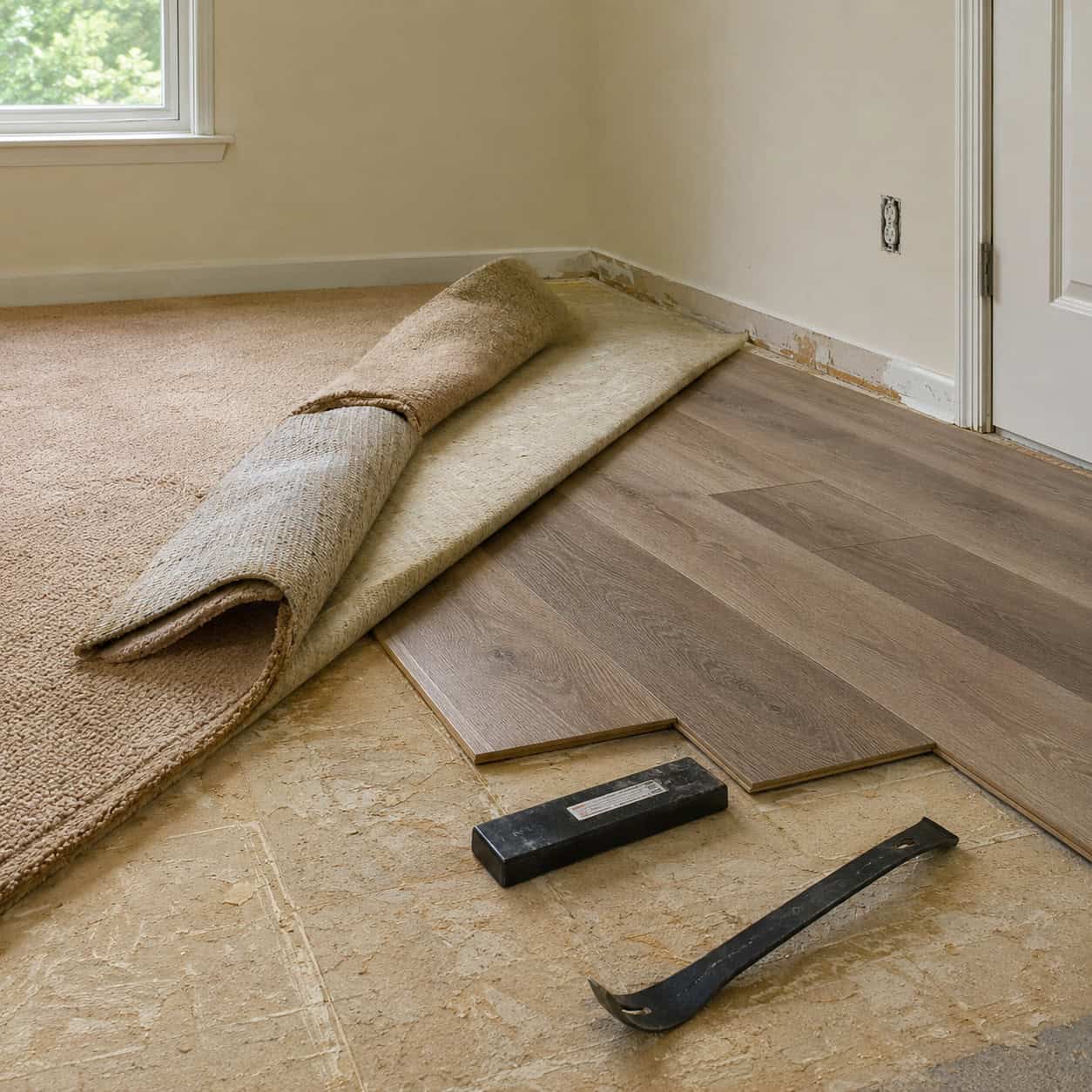 Rip out the carpet for hardwood or luxury vinyl plank