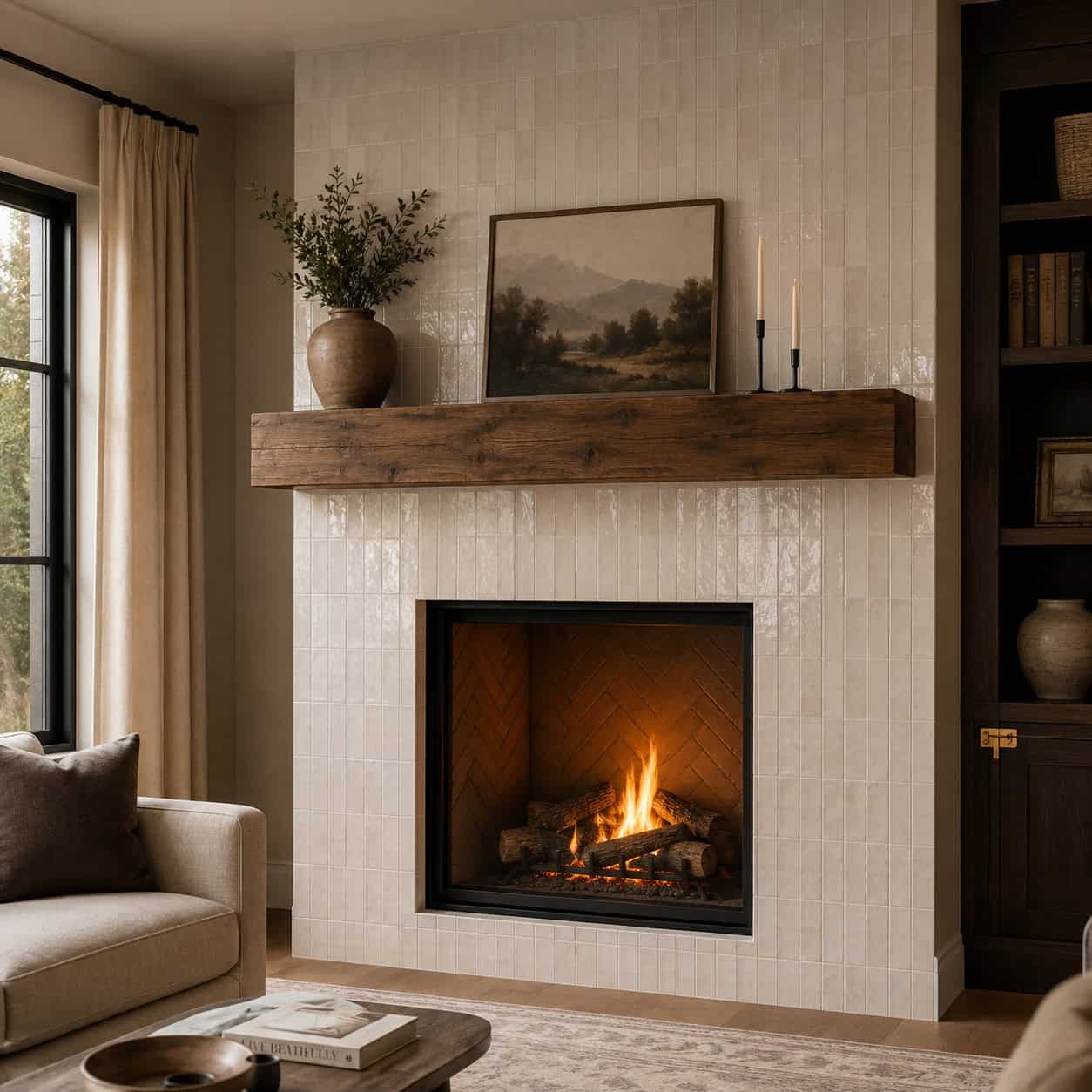 Wrap the fireplace in a custom surround and mantel