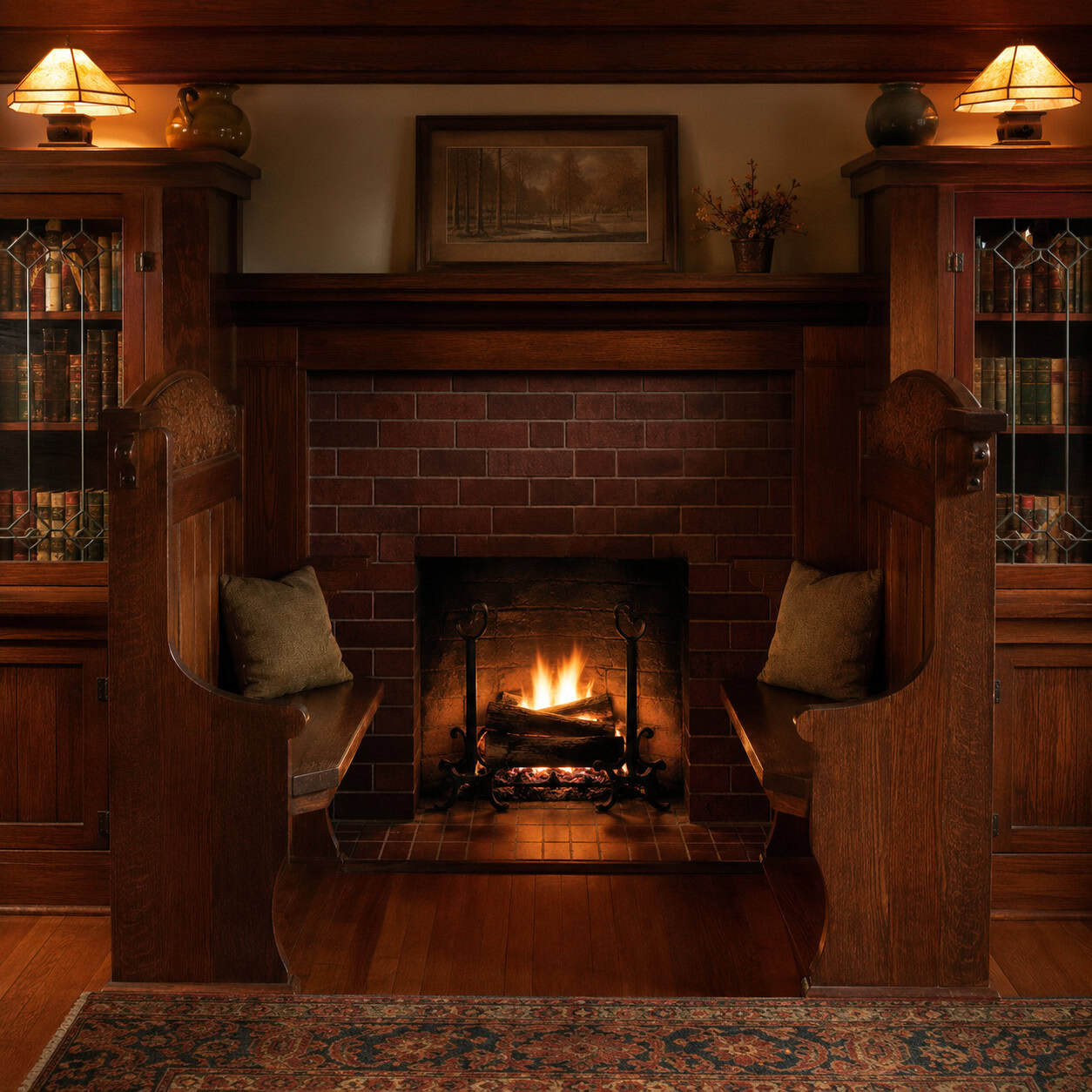 Built-In Bookcases and the Inglenook Bench