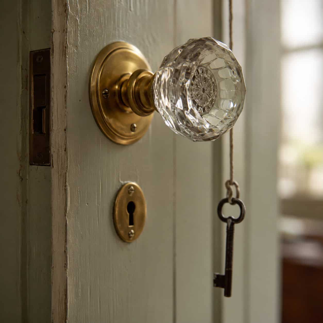 Glass Doorknobs and Mortise Locks With Skeleton Keys