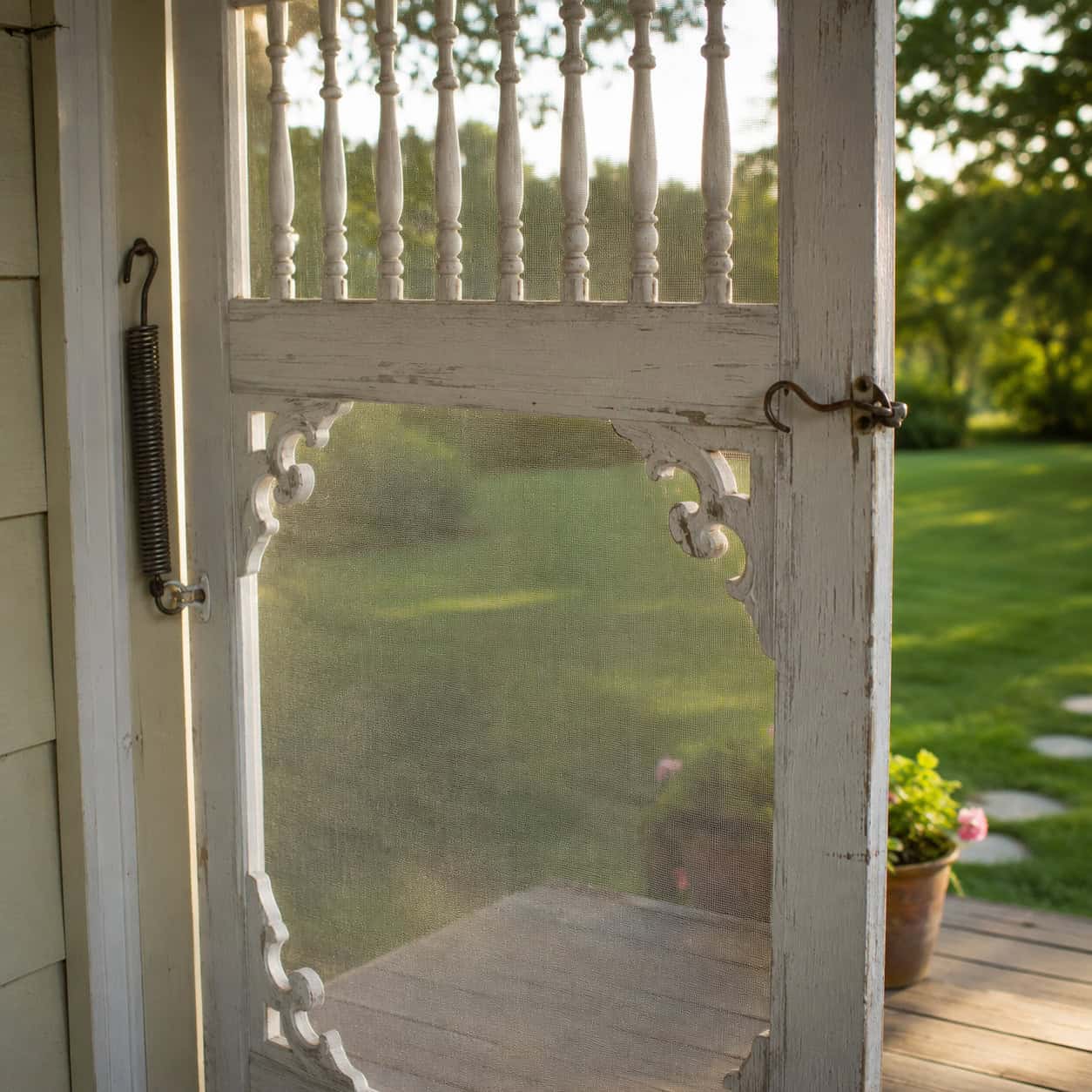 The Wood Screen Door With Turned Spindles