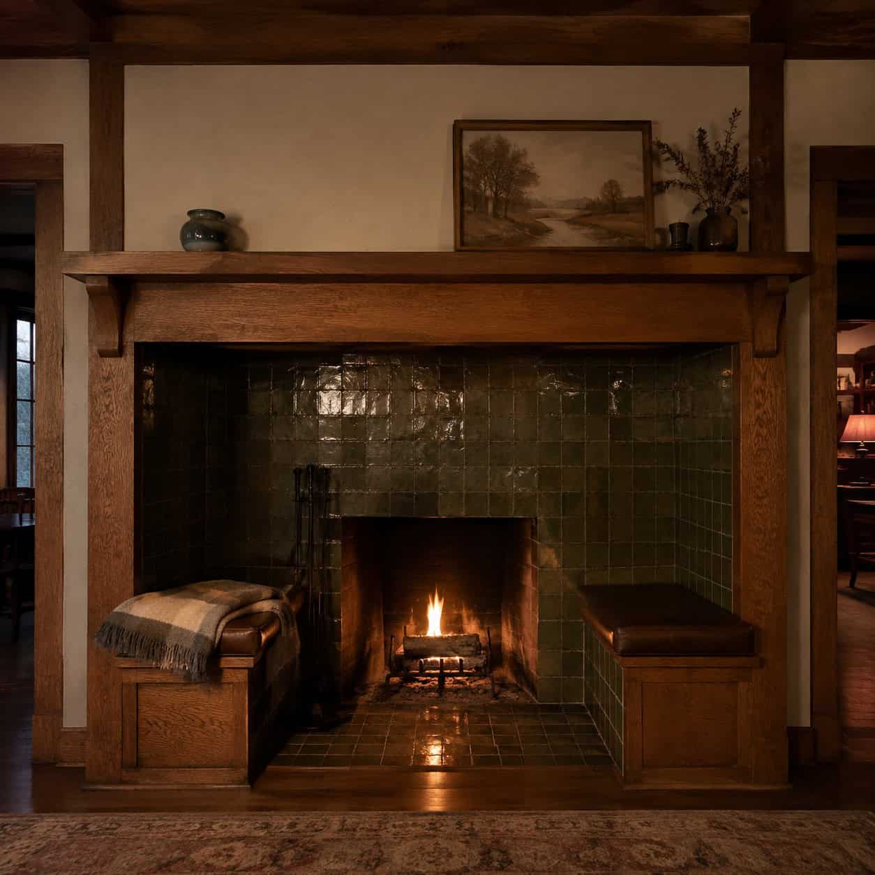 An Inglenook Fireplace With a Tiled Surround