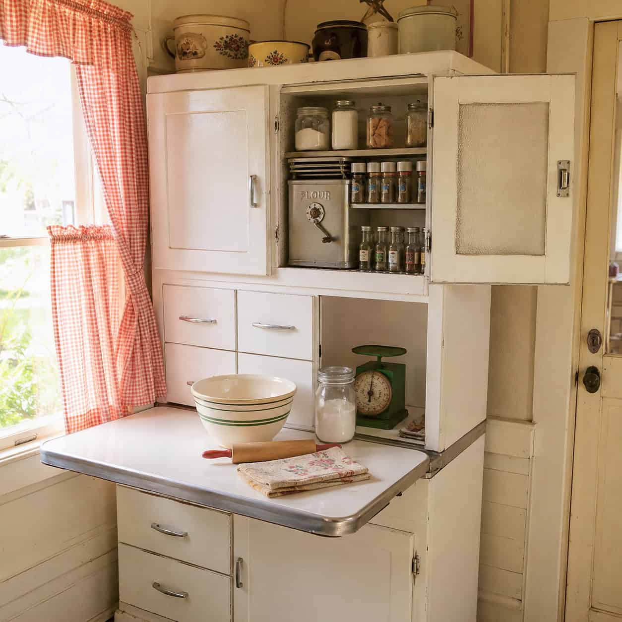 Hoosier Cabinet With Flour Sifter and Enamel Top Intact