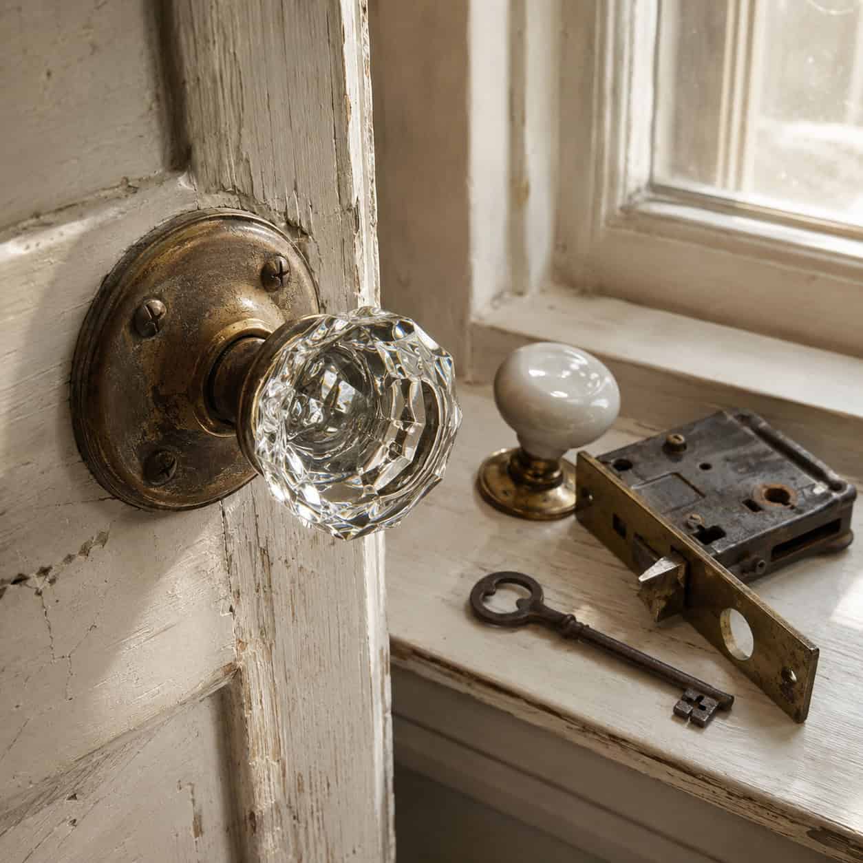Cut-Glass and Porcelain Doorknobs on Mortise Locks