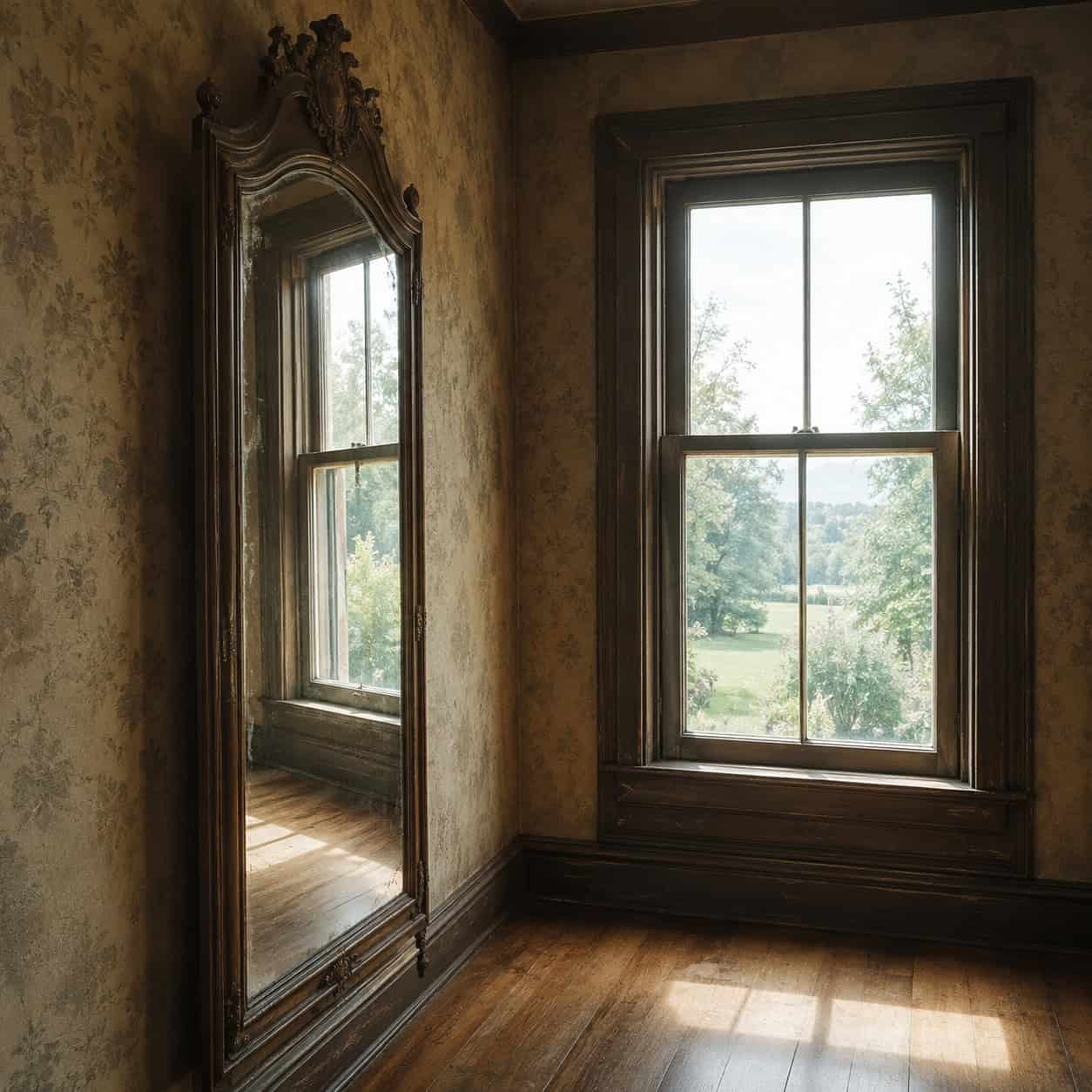 A Mirror Hung Directly Opposite a Window