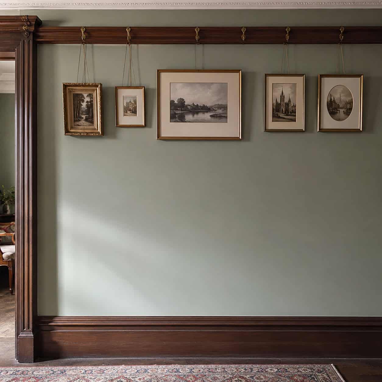 Art Hung High From a Picture Rail