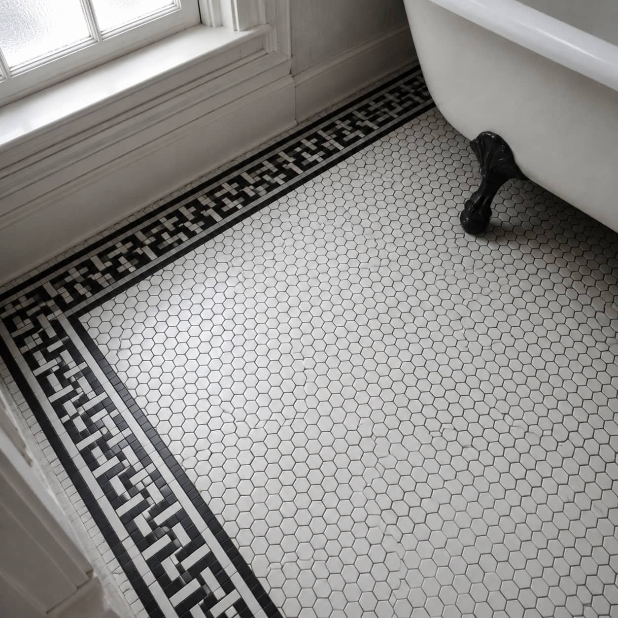 Hexagonal Mosaic Tile Bathroom Floors