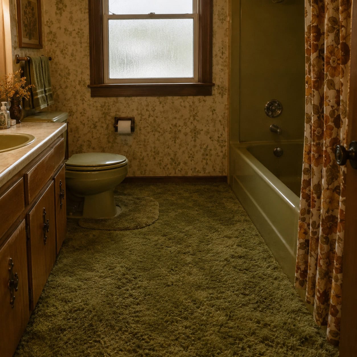 Wall-to-Wall Carpet in the Bathroom