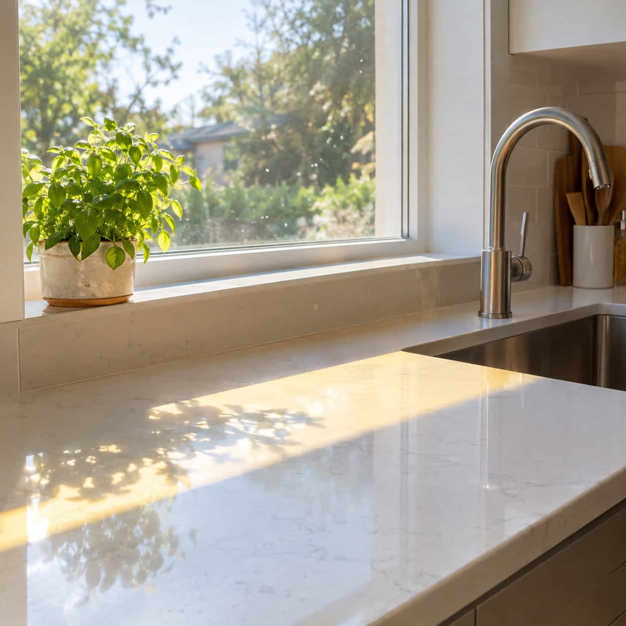 Bright-White Quartz in a Sun-Soaked Window Run