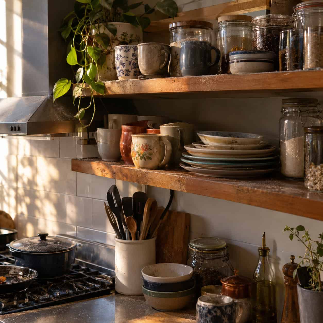 Open Shelving in Place of Upper Cabinets