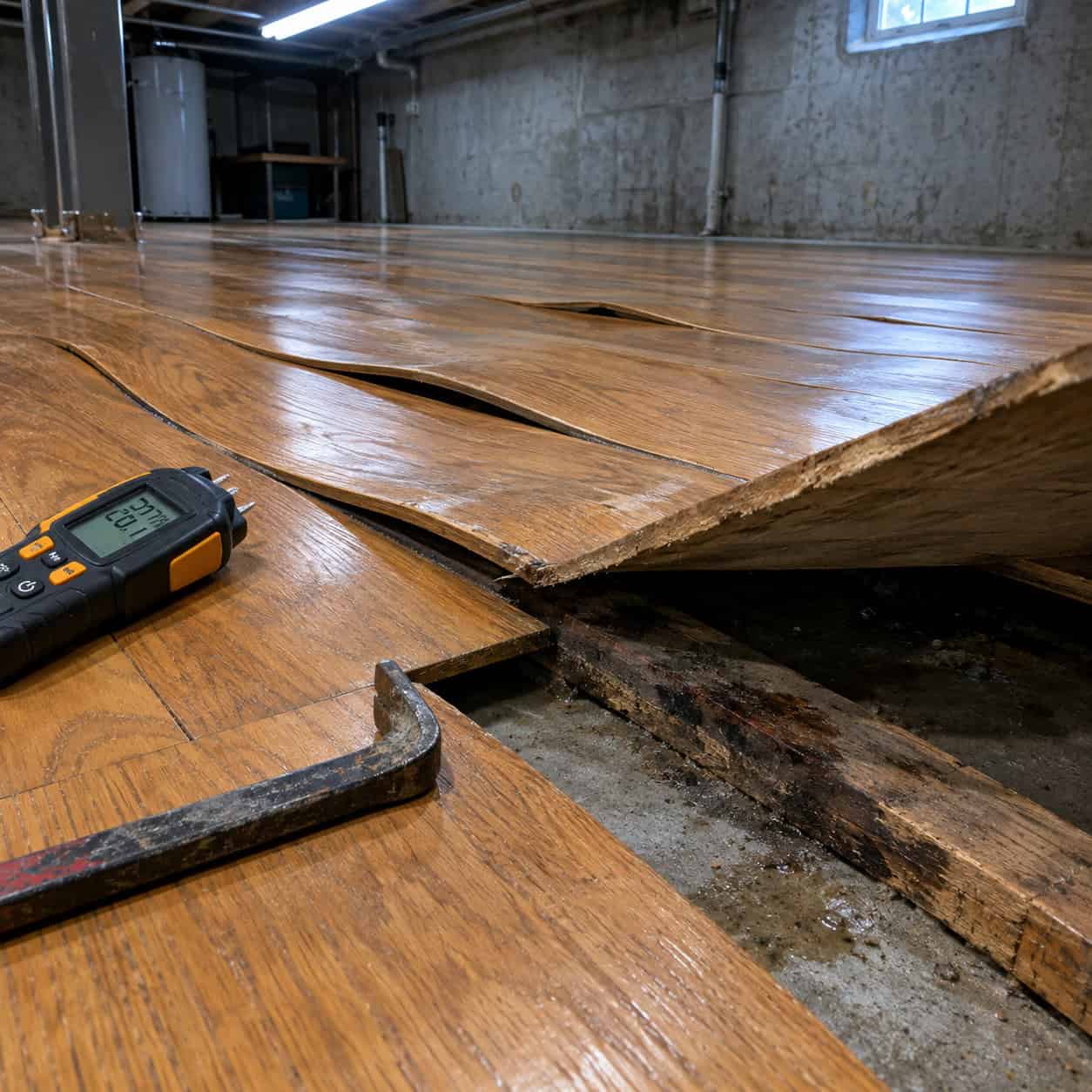 Solid Hardwood in a Basement