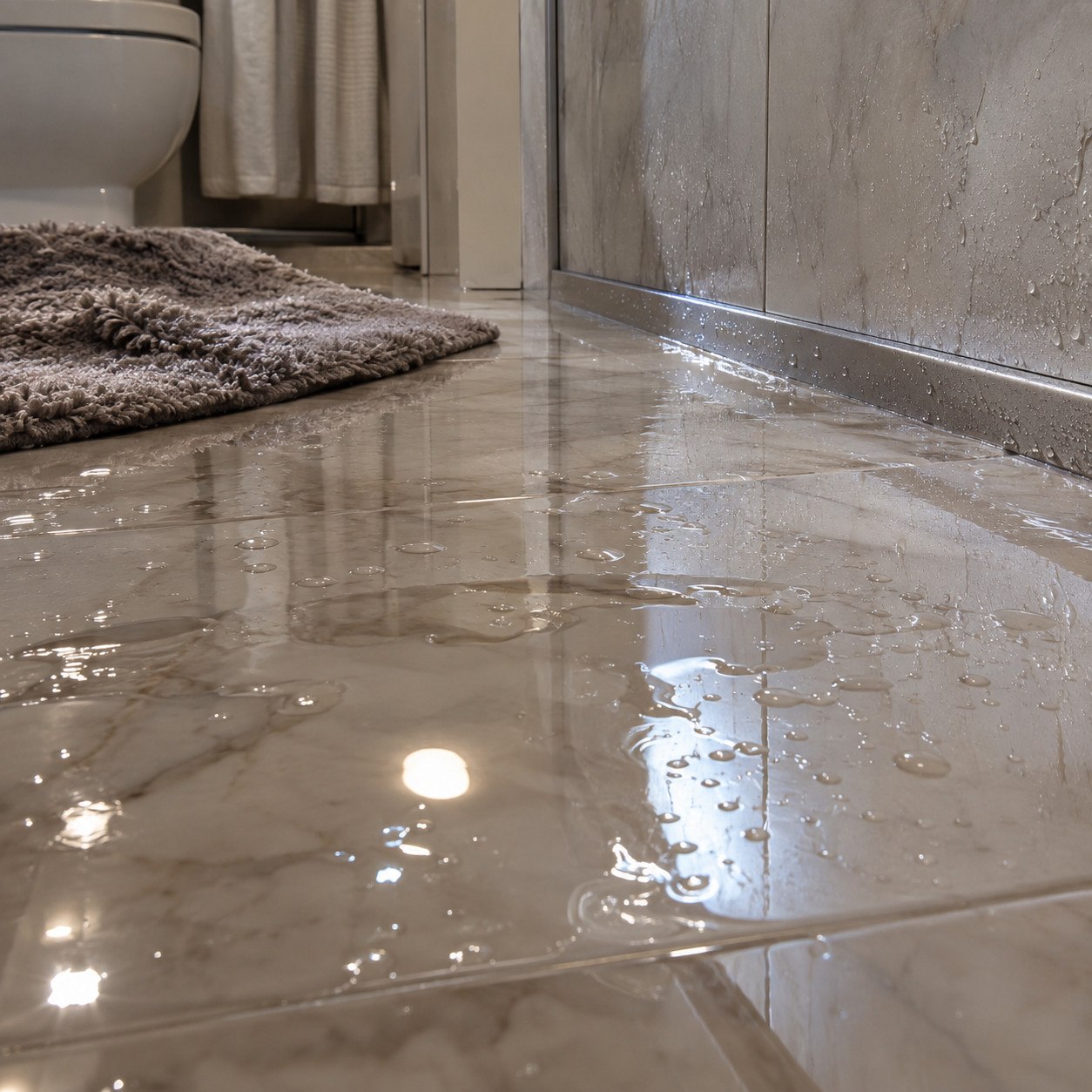 Polished or Glazed Porcelain on a Bathroom Floor