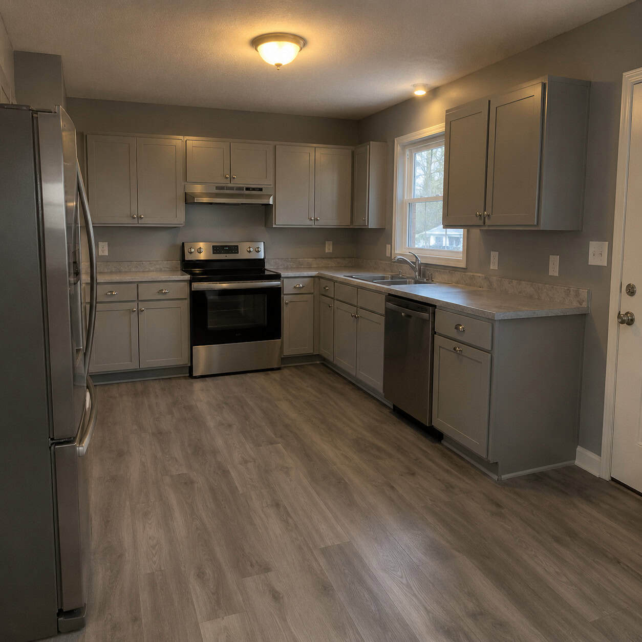 Cool-Gray Painted Cabinets
