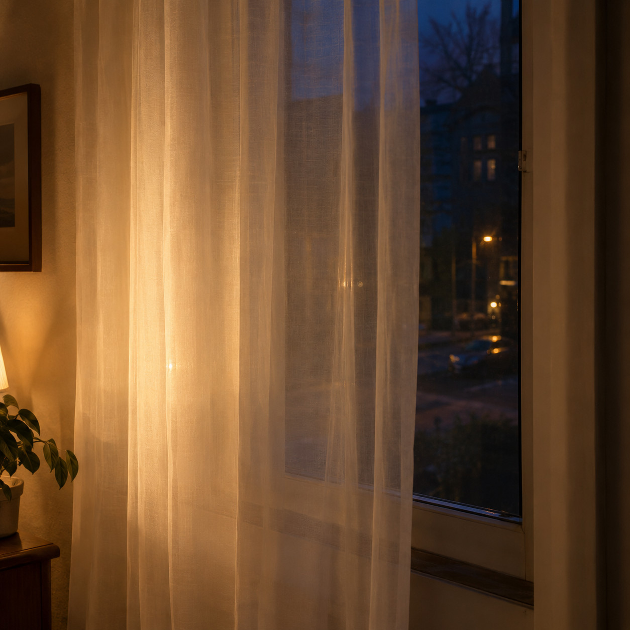 Sheer Voile Panels Hung With Nothing Behind Them