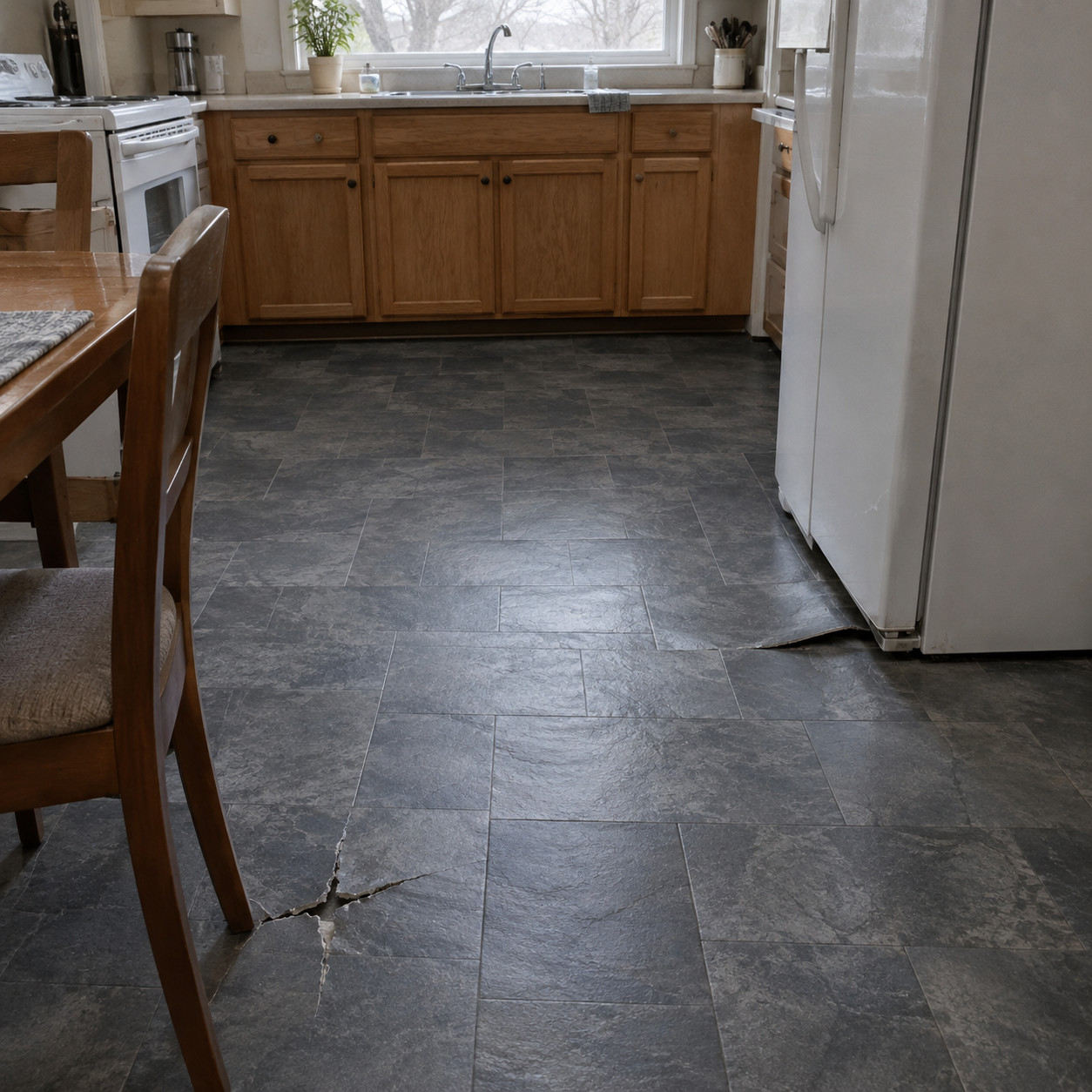 Sheet Vinyl With a Photo-Printed Stone or Brick Pattern
