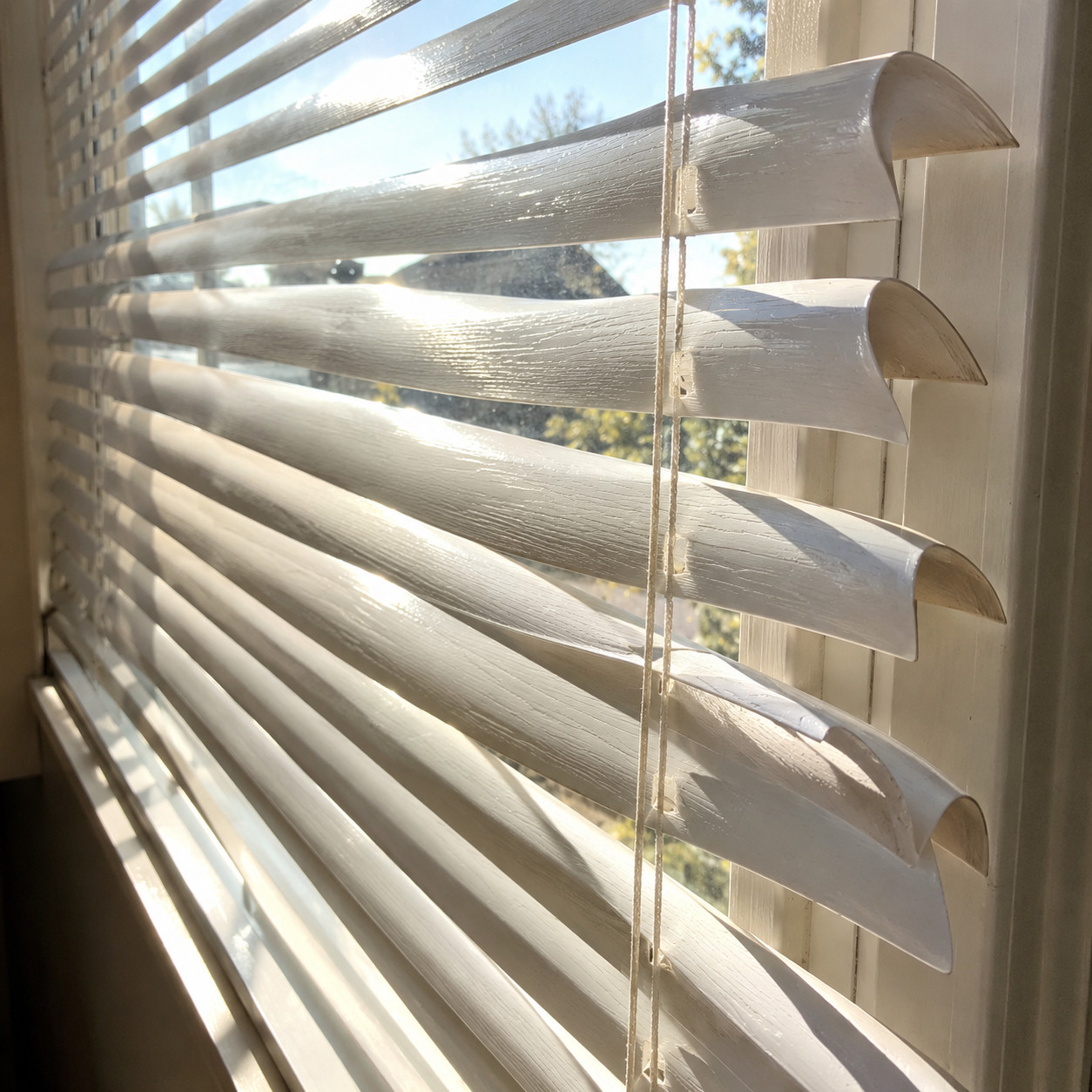 Sun-Warped Faux Wood Blinds