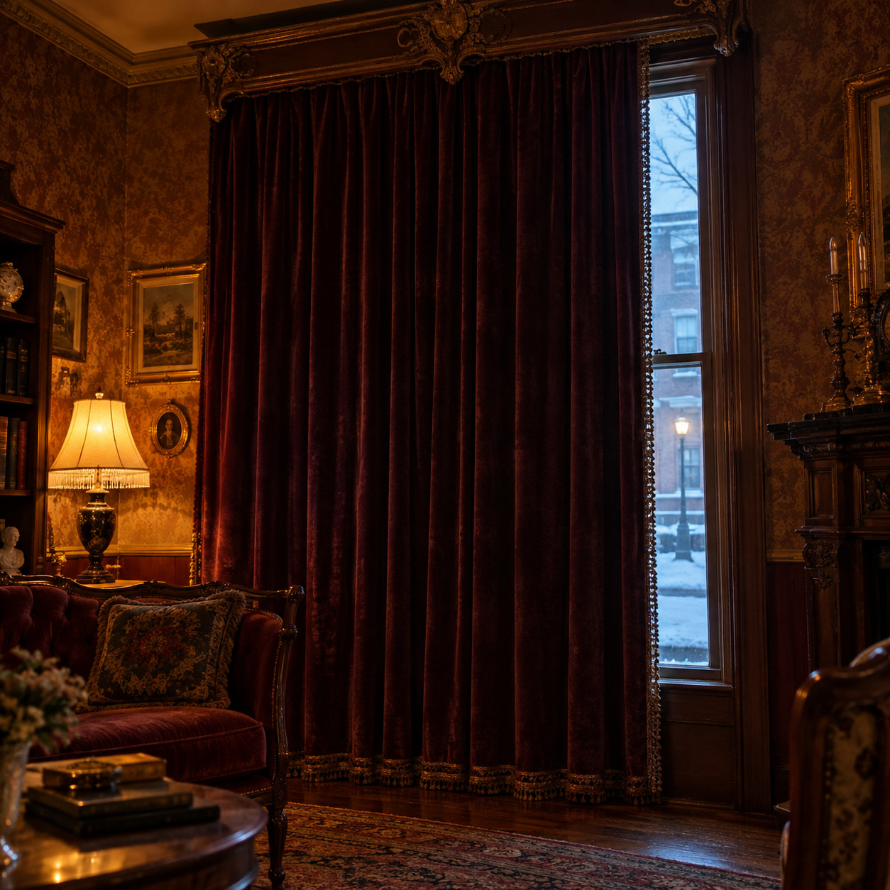 Heavy Curtains or Portieres for the Tall Windows
