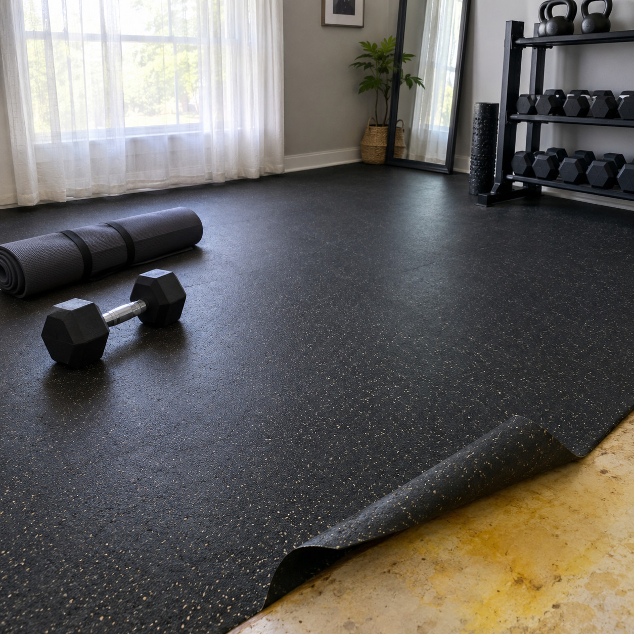 Rolled Rubber Gym Flooring in a Spare Bedroom