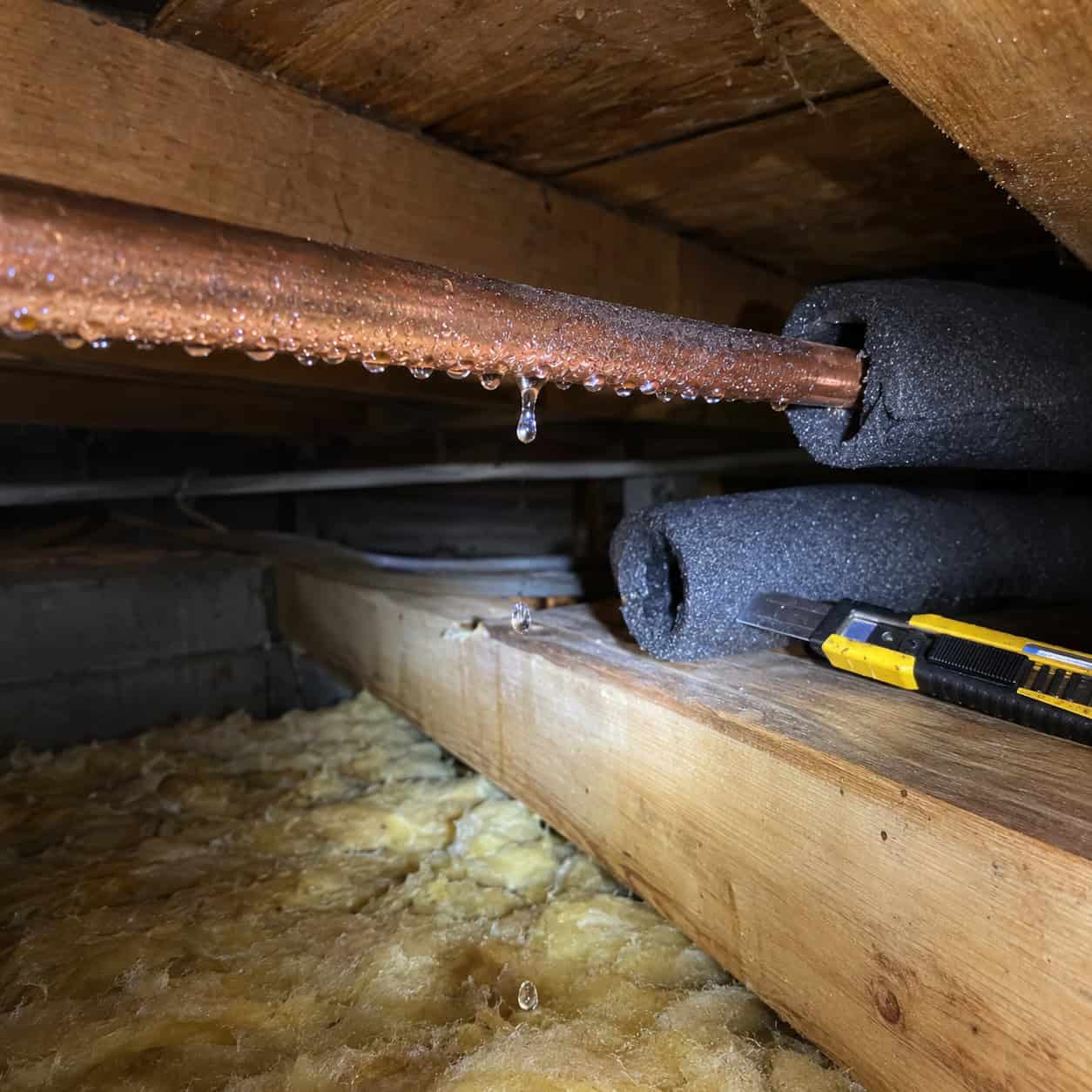 Uninsulated Cold-Water Lines Above the New Ceiling