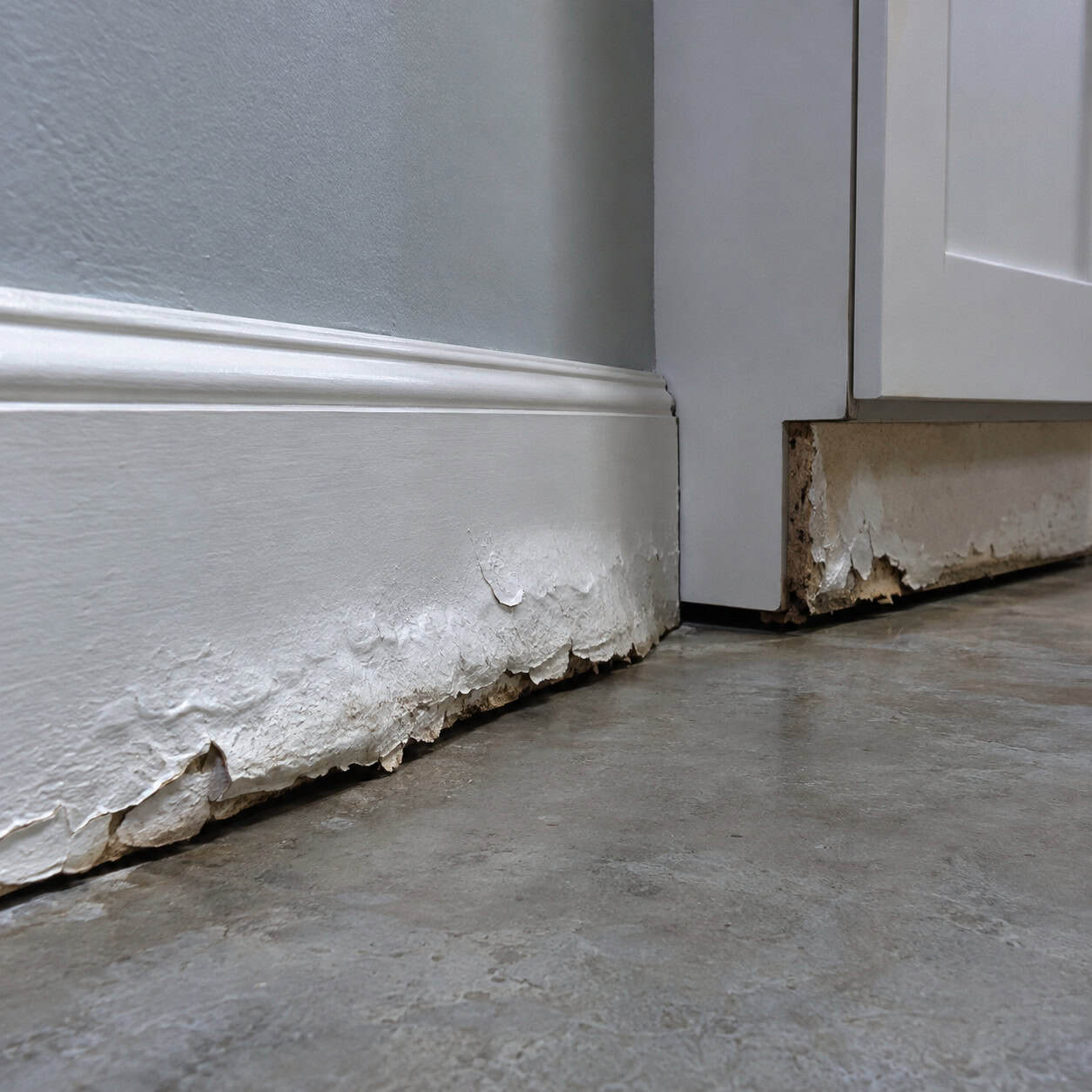 MDF Trim, Particleboard Cabinets, and Hollow-Core Doors Below Grade