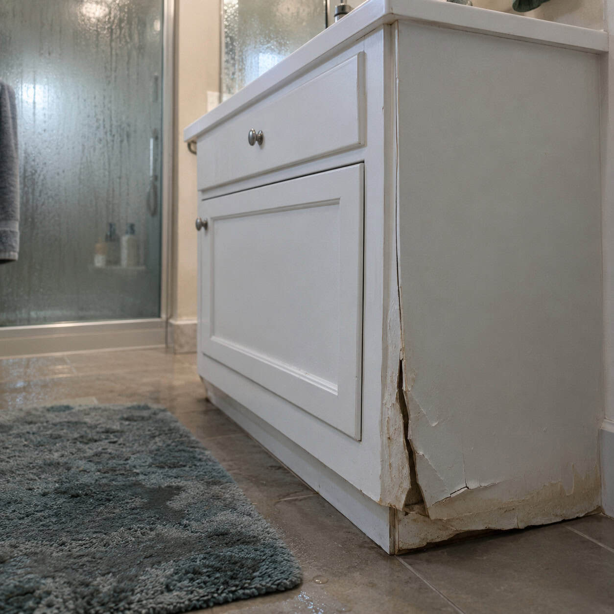 A Flat-Pack MDF Vanity in a Steamy Bathroom