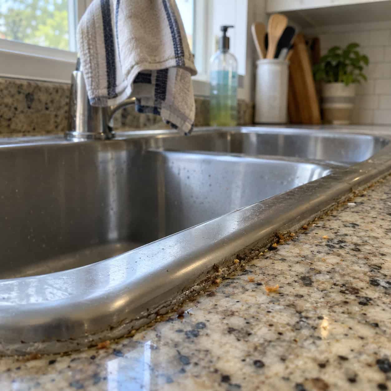 A Drop-In Sink With a Rim Sitting on Stone