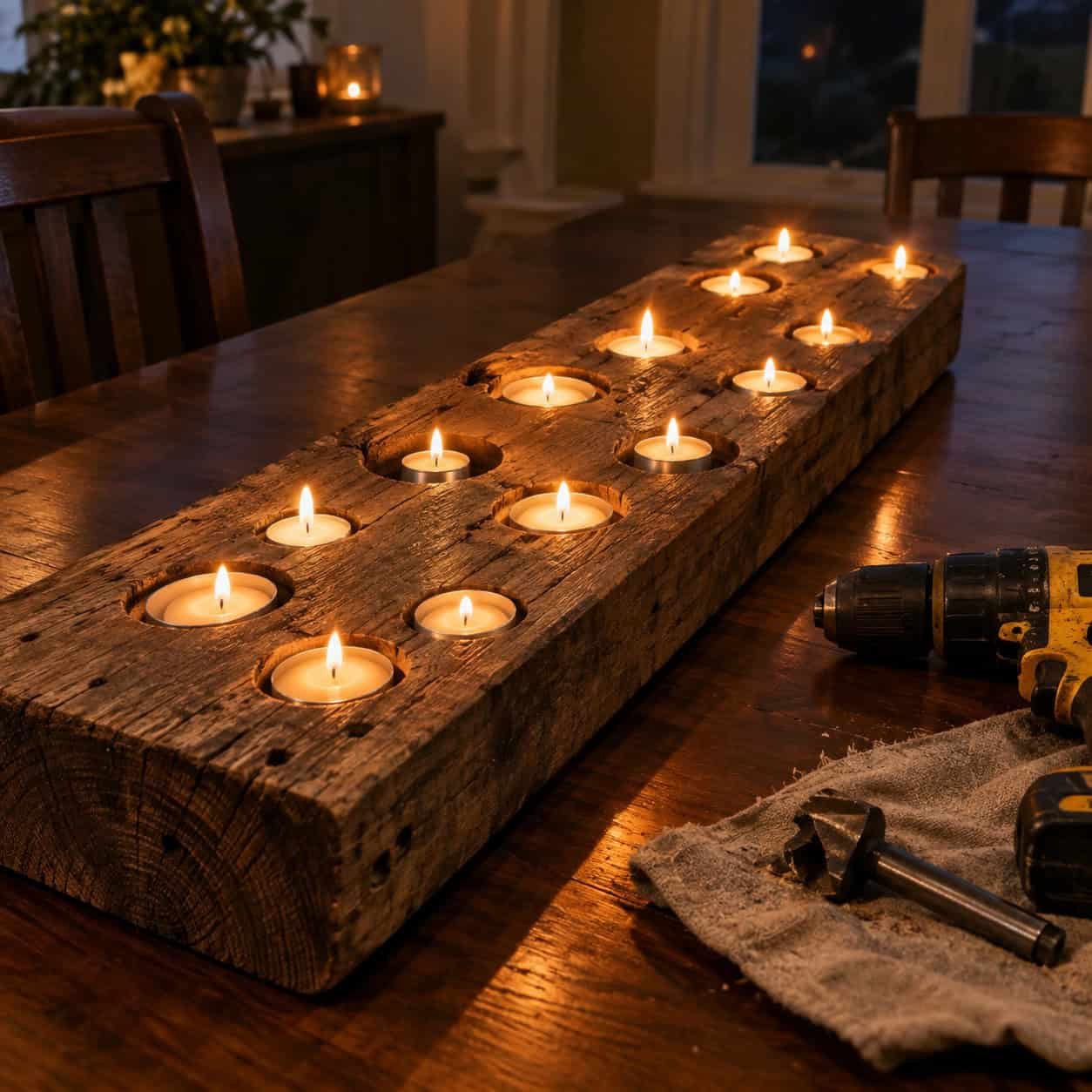 Stepped Tea Light Runner From a Single 2x4