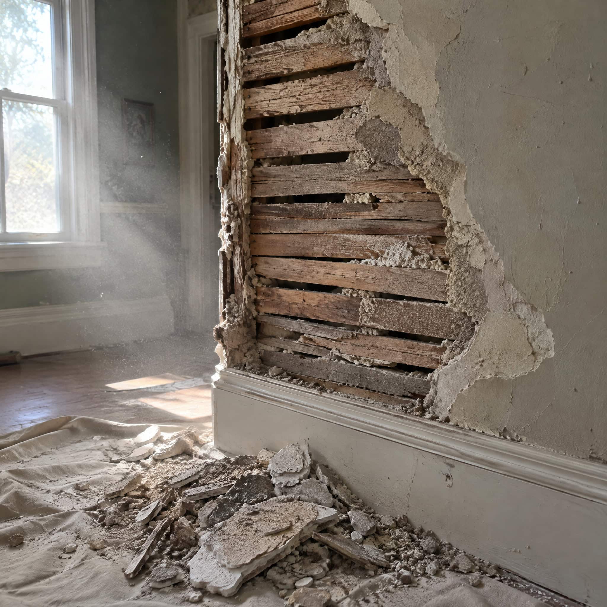 Plaster and Lath Torn Out for Drywall