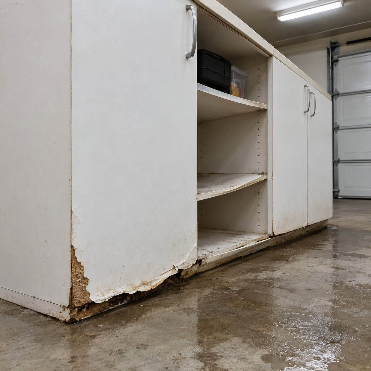 Melamine and particleboard garage cabinets