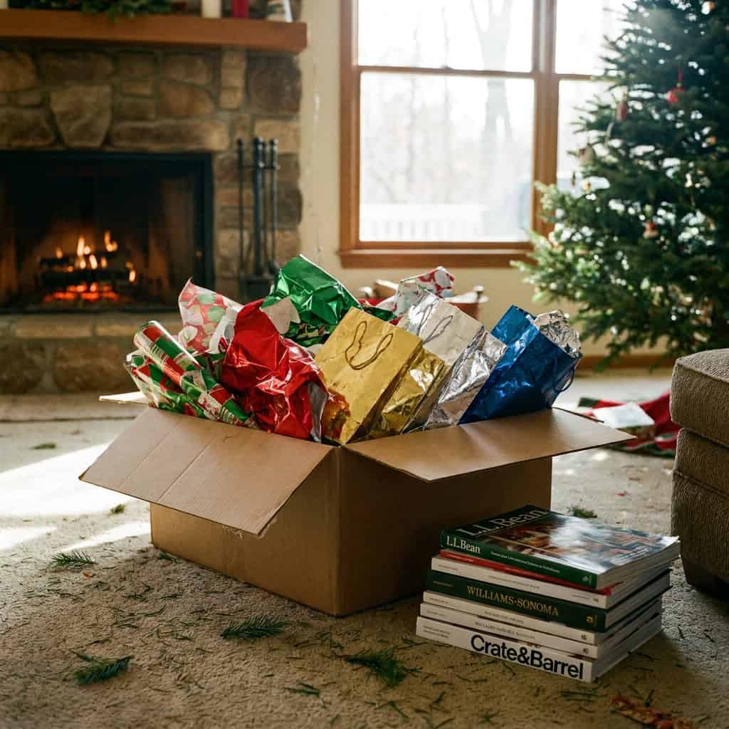 Wrapping Paper, Glossy Catalogs, and Magazine Stacks
