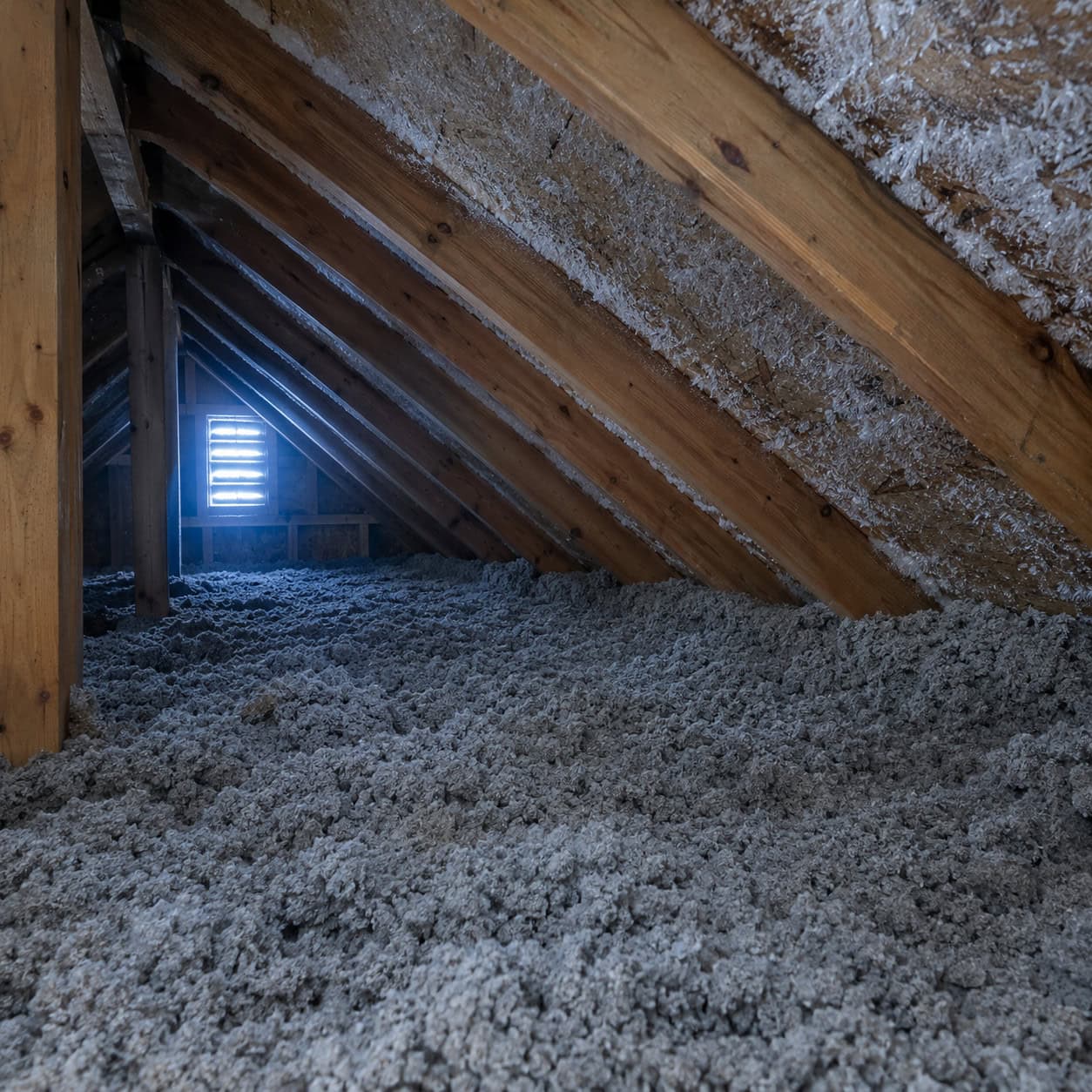 Blown Attic Insulation Stuffed Into the Eaves