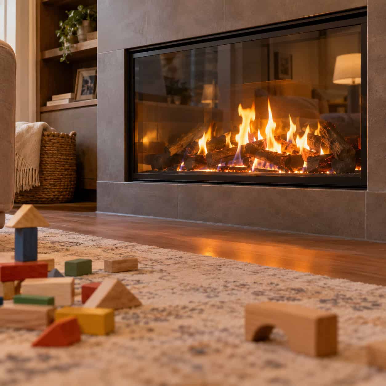 A Gas Fireplace With No Barrier Screen