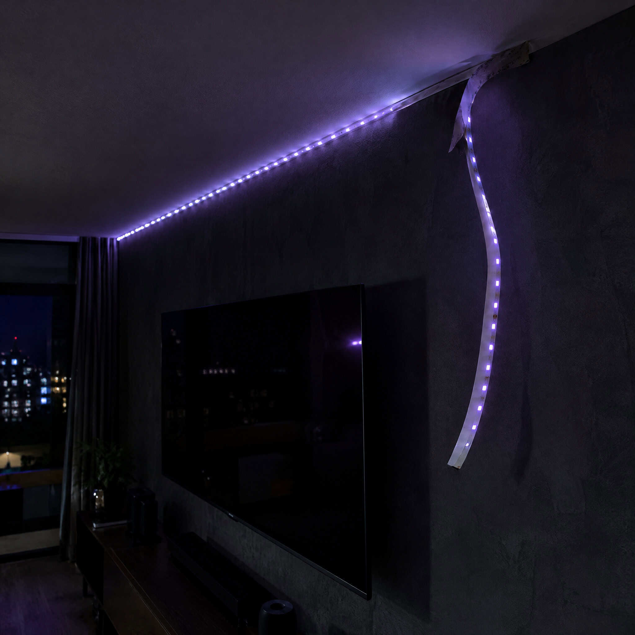 Color-Changing RGB Strip Lights Around the Ceiling