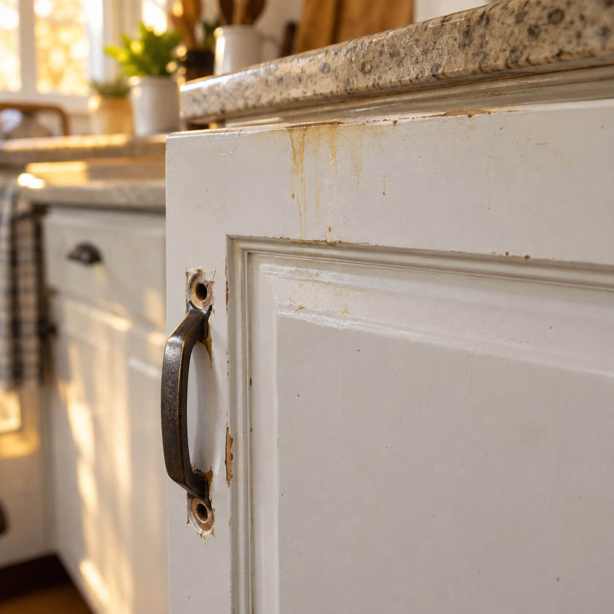 Kitchen Cabinets Rolled with Wall Paint