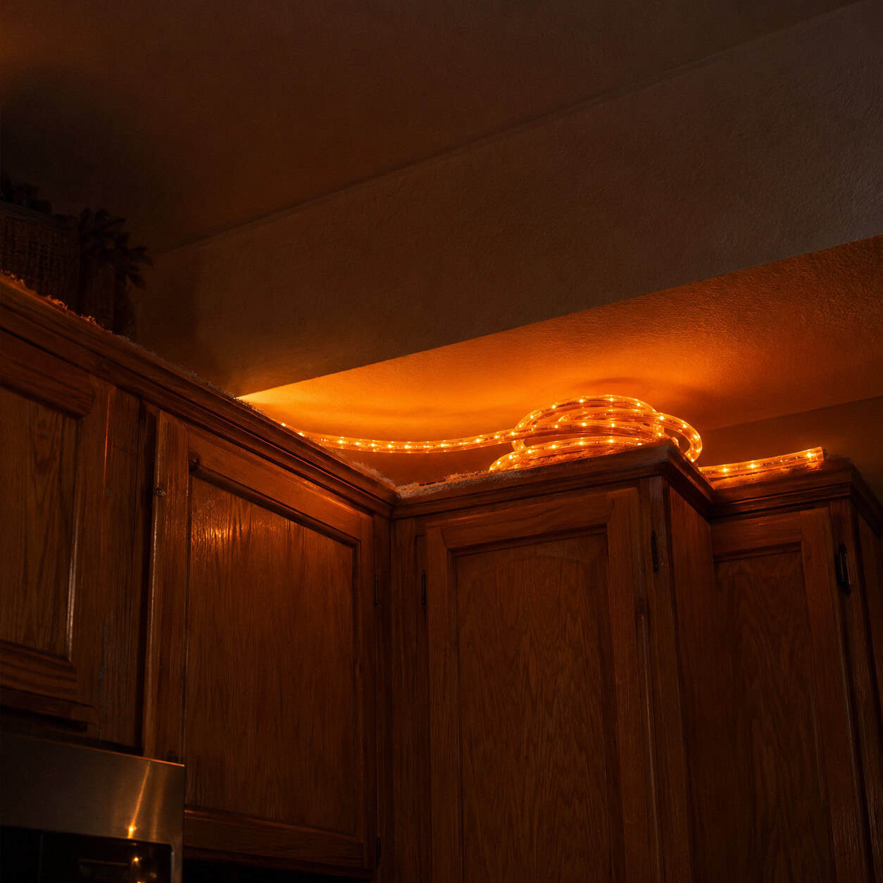 Rope Light in the Soffit Above the Cabinets