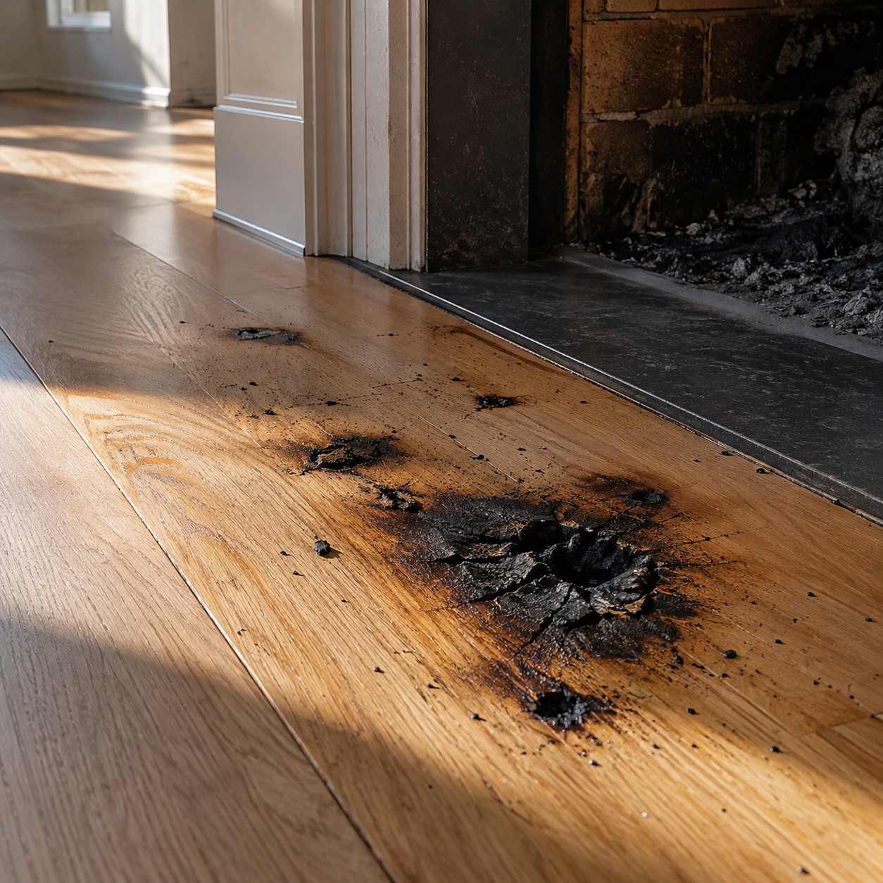 Hardwood or Carpet Running to the Firebox Edge