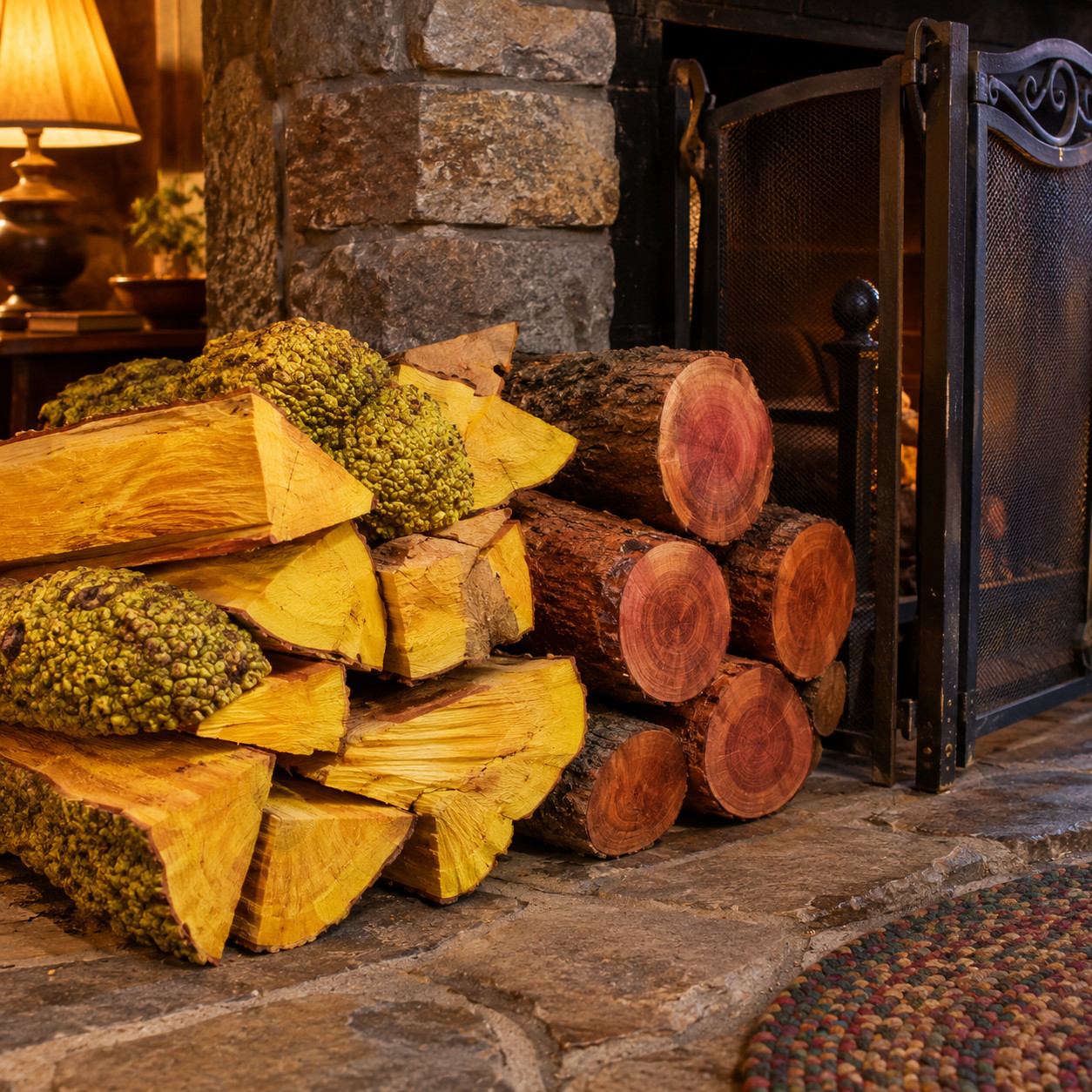 Hedge and Red Cedar in an Open Fireplace