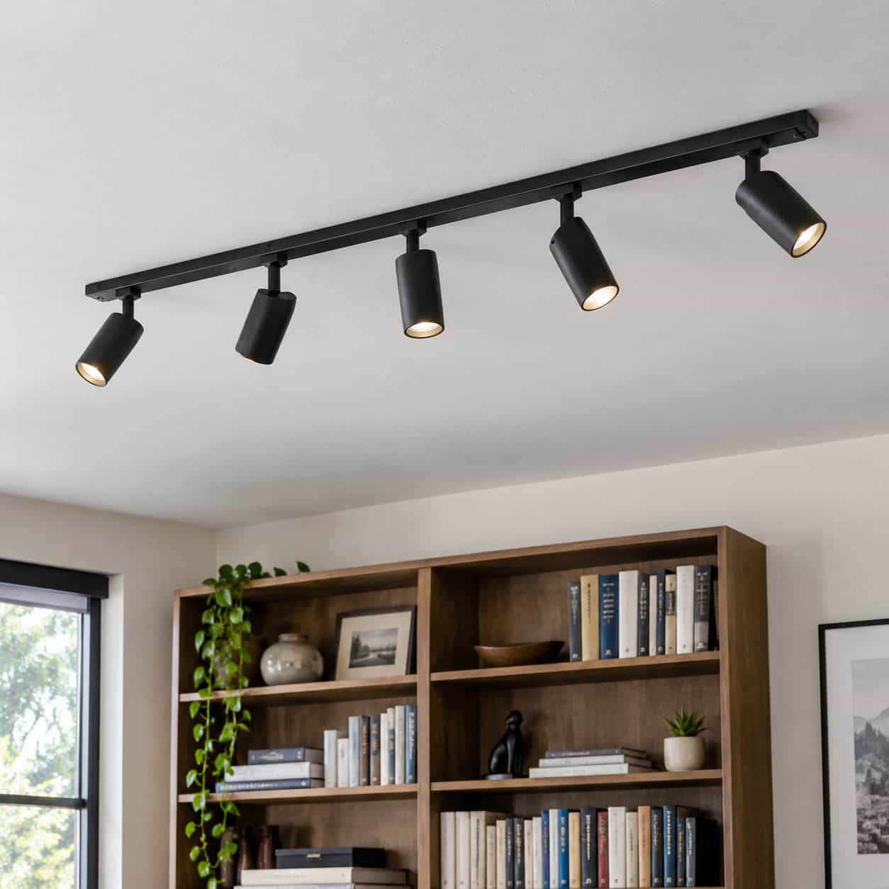 A Black Track Bar With Adjustable Heads