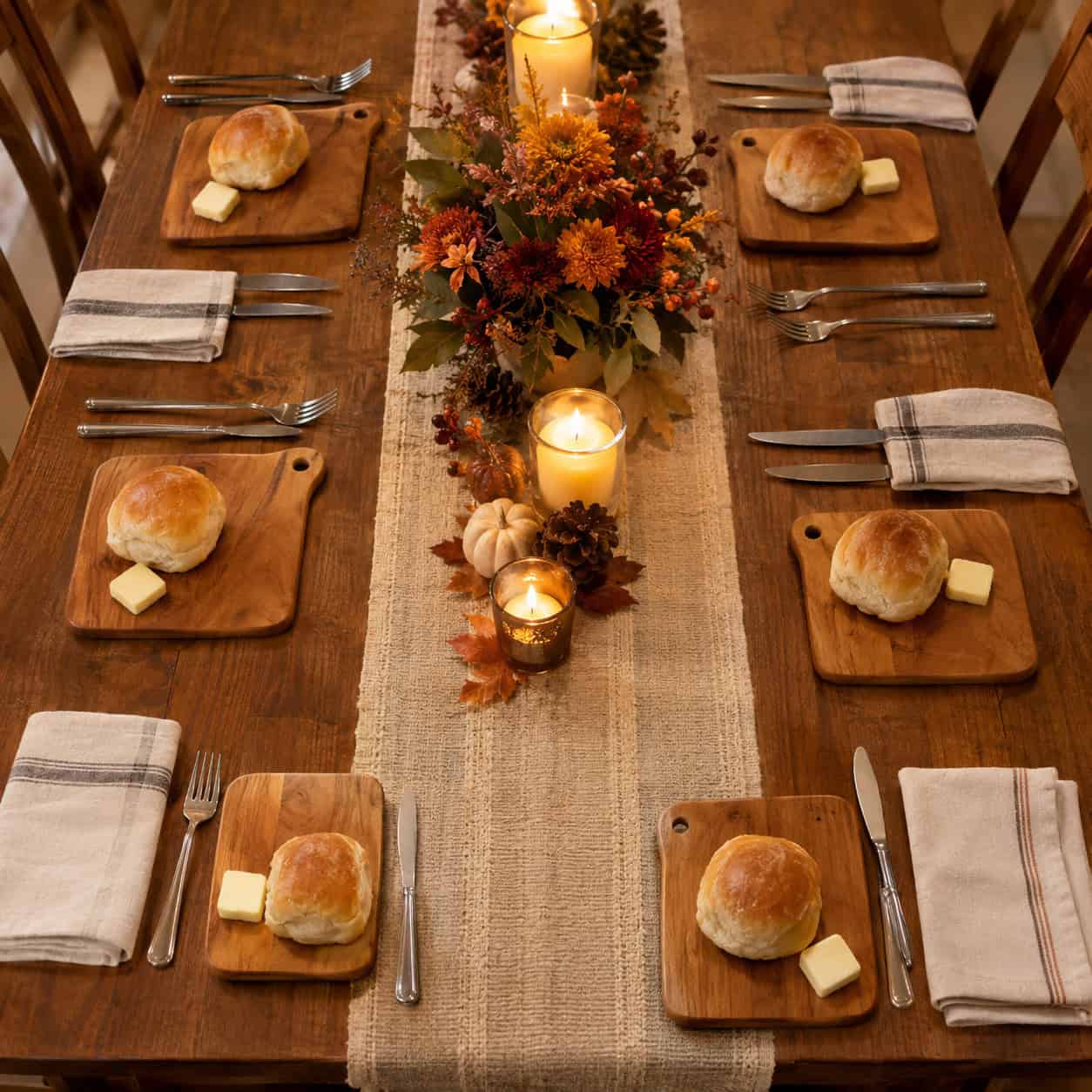Individual Mini Bread Boards at Each Place Setting