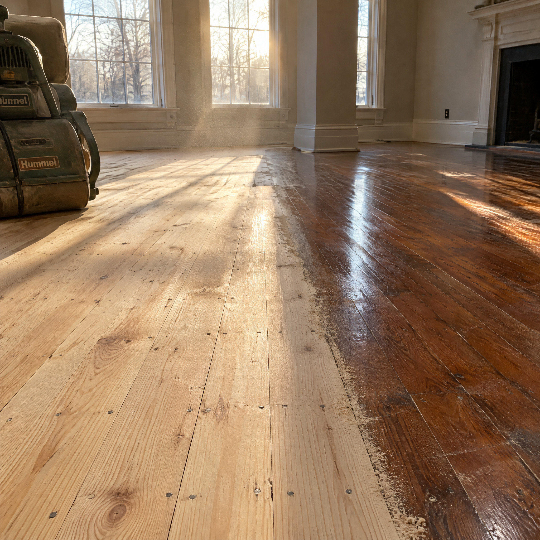 Old-Growth Floors Sanded Down and Polyurethaned
