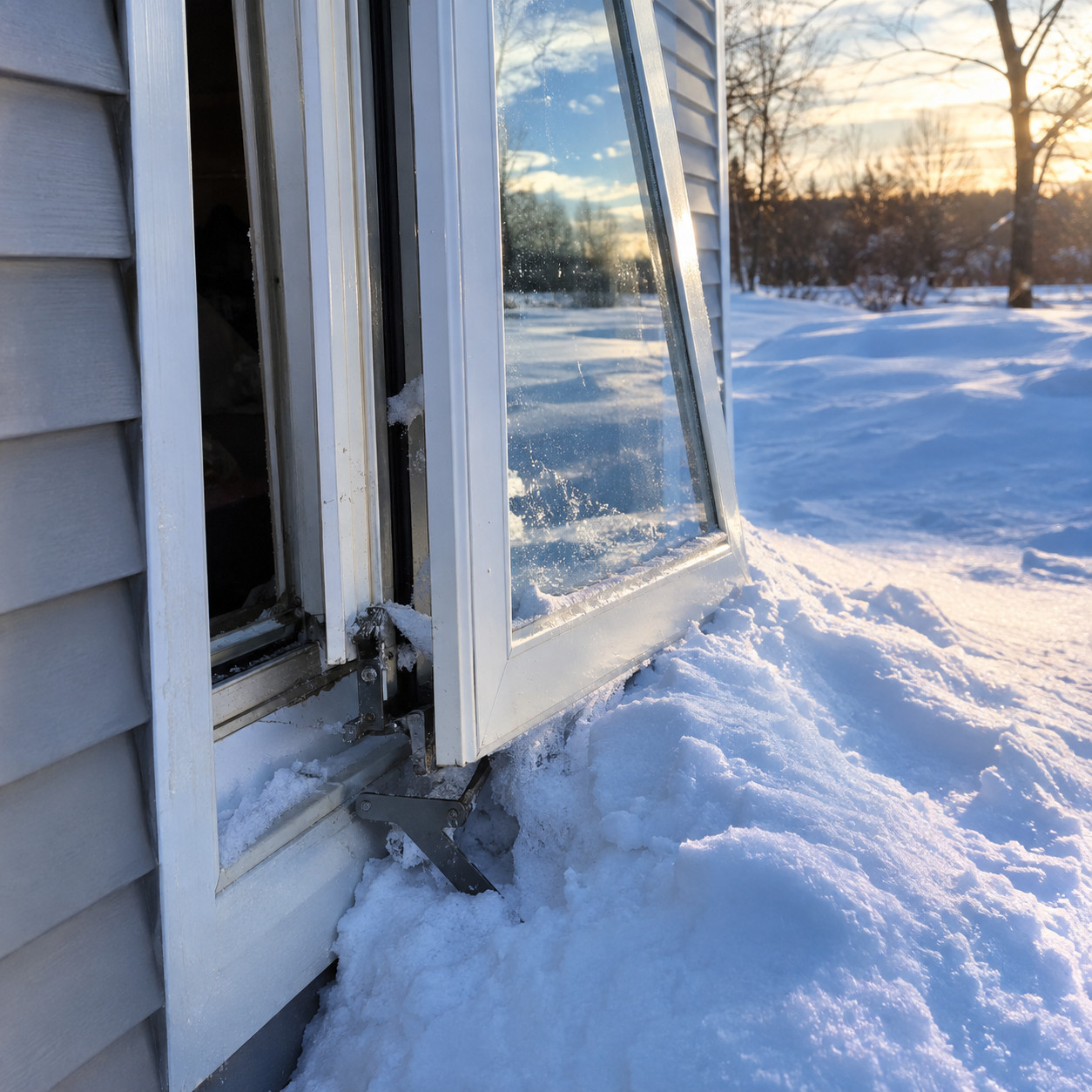 Casements that swing into a walkway or a snowdrift