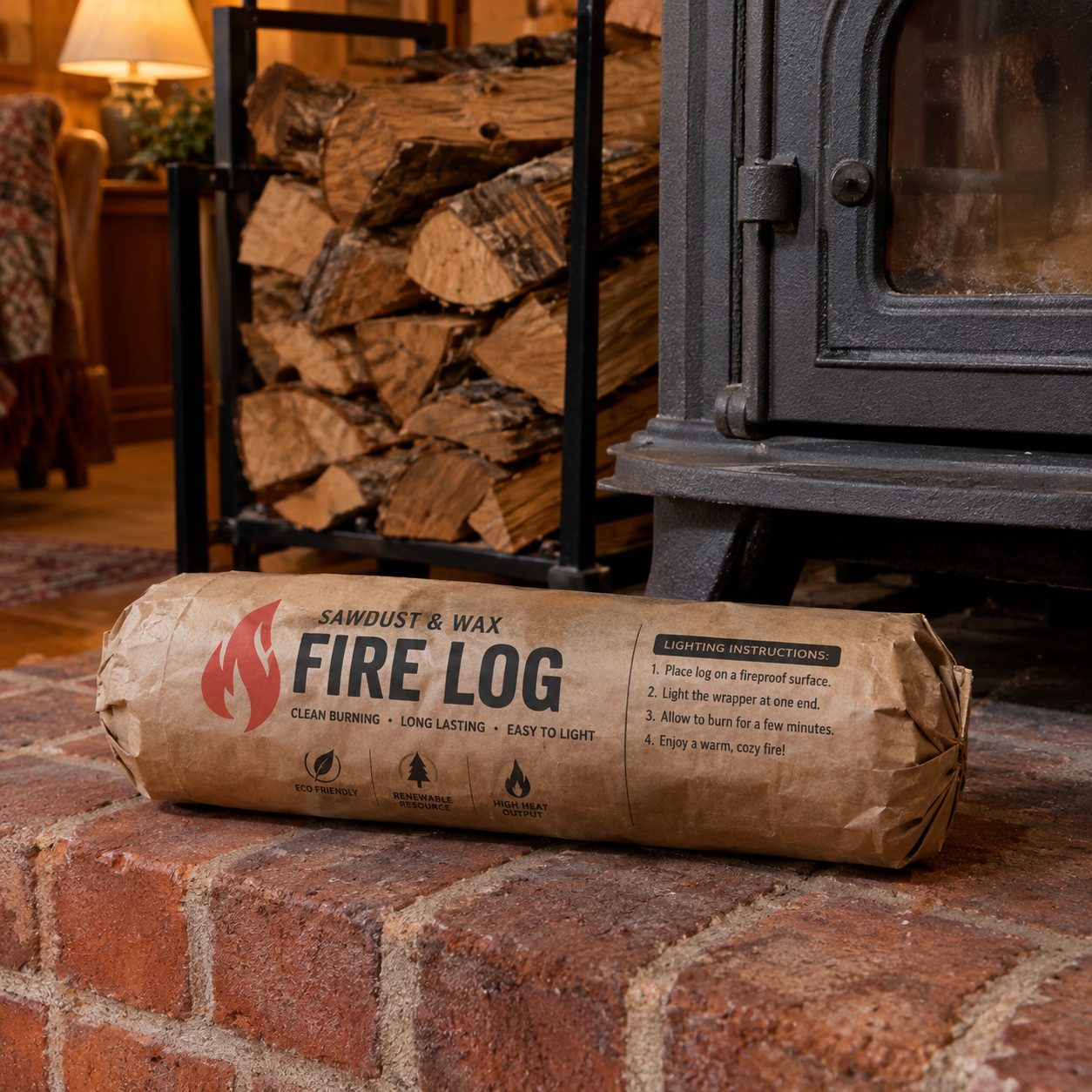 Manufactured Wax Logs in a Wood Stove