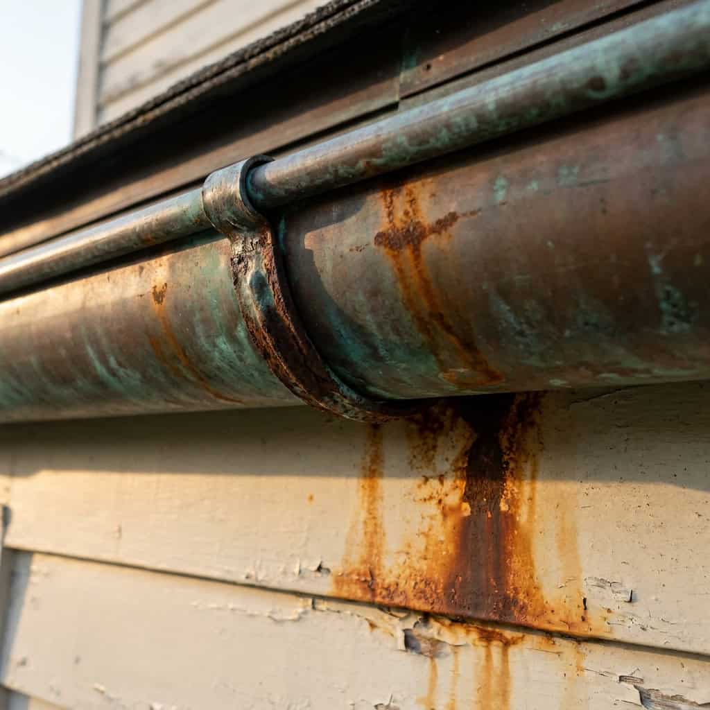 Copper Gutters Hung With Steel or Aluminum Fasteners