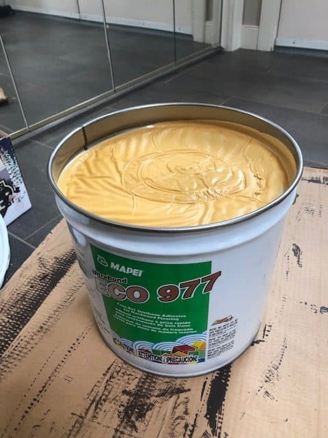 The Mapei Ultrabond ECO 977 adhesive used to set the risers and treads.